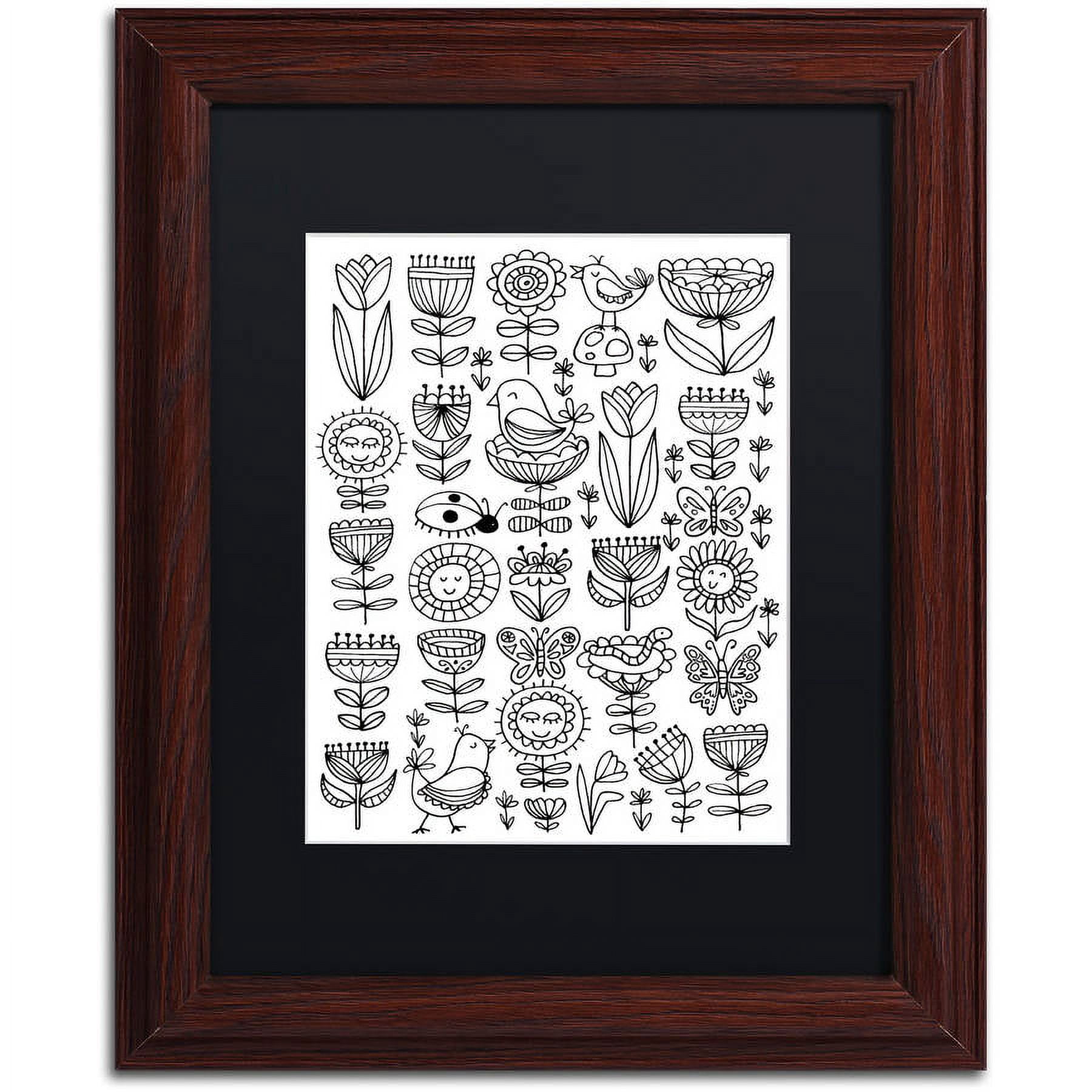 Trademark Fine Art "Birds And Flowers I" Canvas Art by Elizabeth Caldwell, Black Matte, Wood Frame