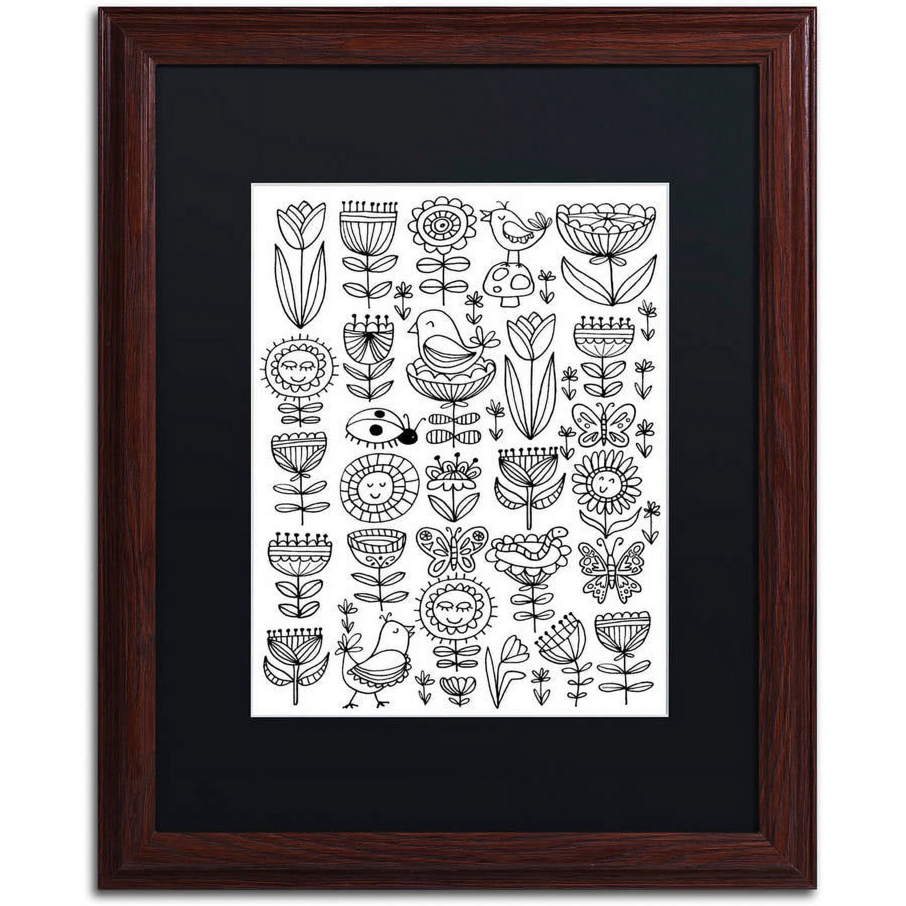Trademark Fine Art "Birds And Flowers I" Canvas Art by Elizabeth Caldwell, Black Matte, Wood Frame