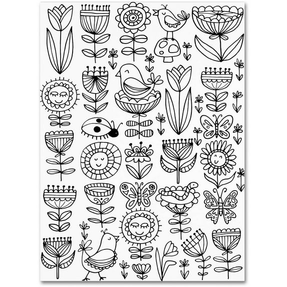 Trademark Fine Art "Birds And Flowers II" Canvas Art by Elizabeth Caldwell