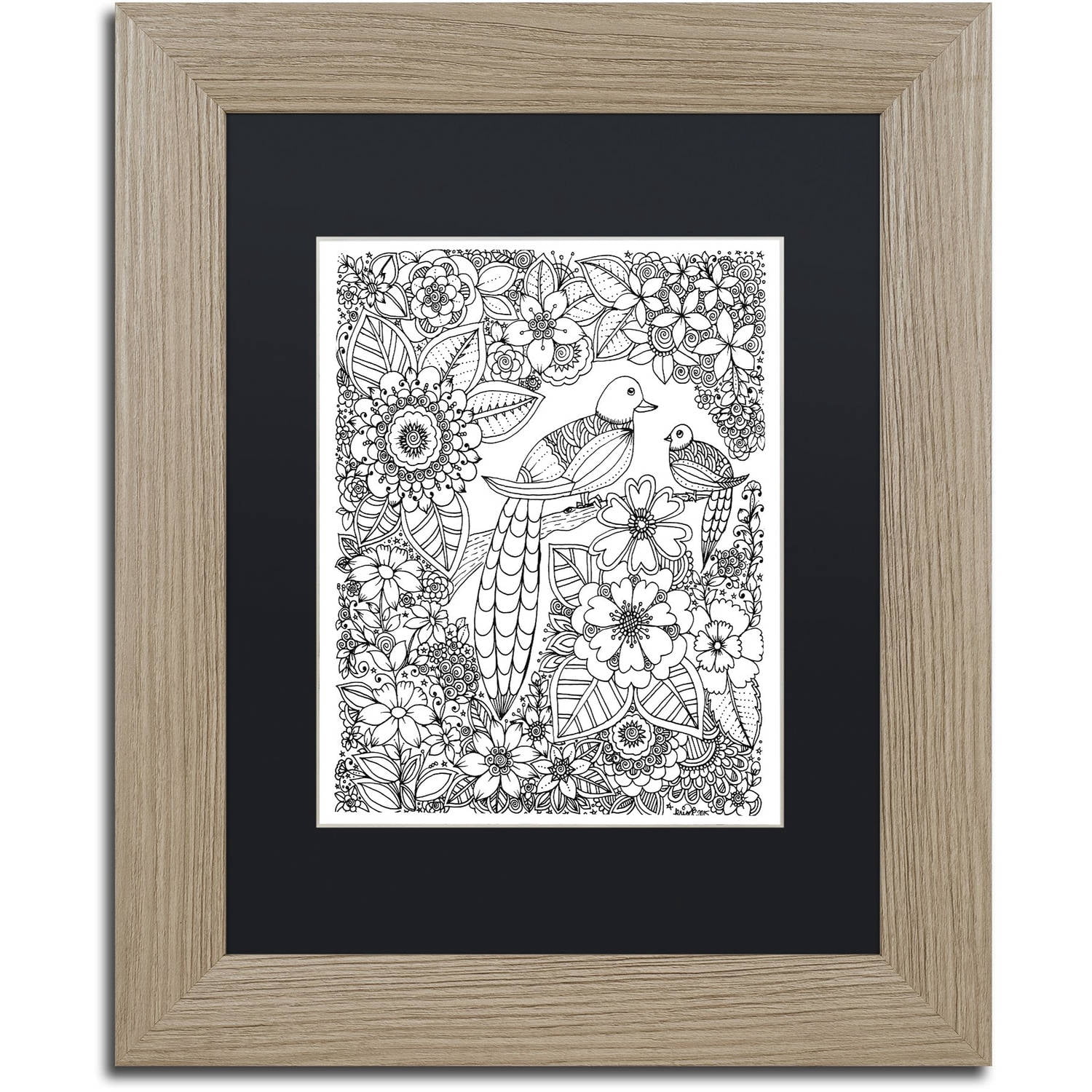 Trademark Fine Art "Birds" Canvas Art by KCDoodleArt Black Matte, Birch Frame
