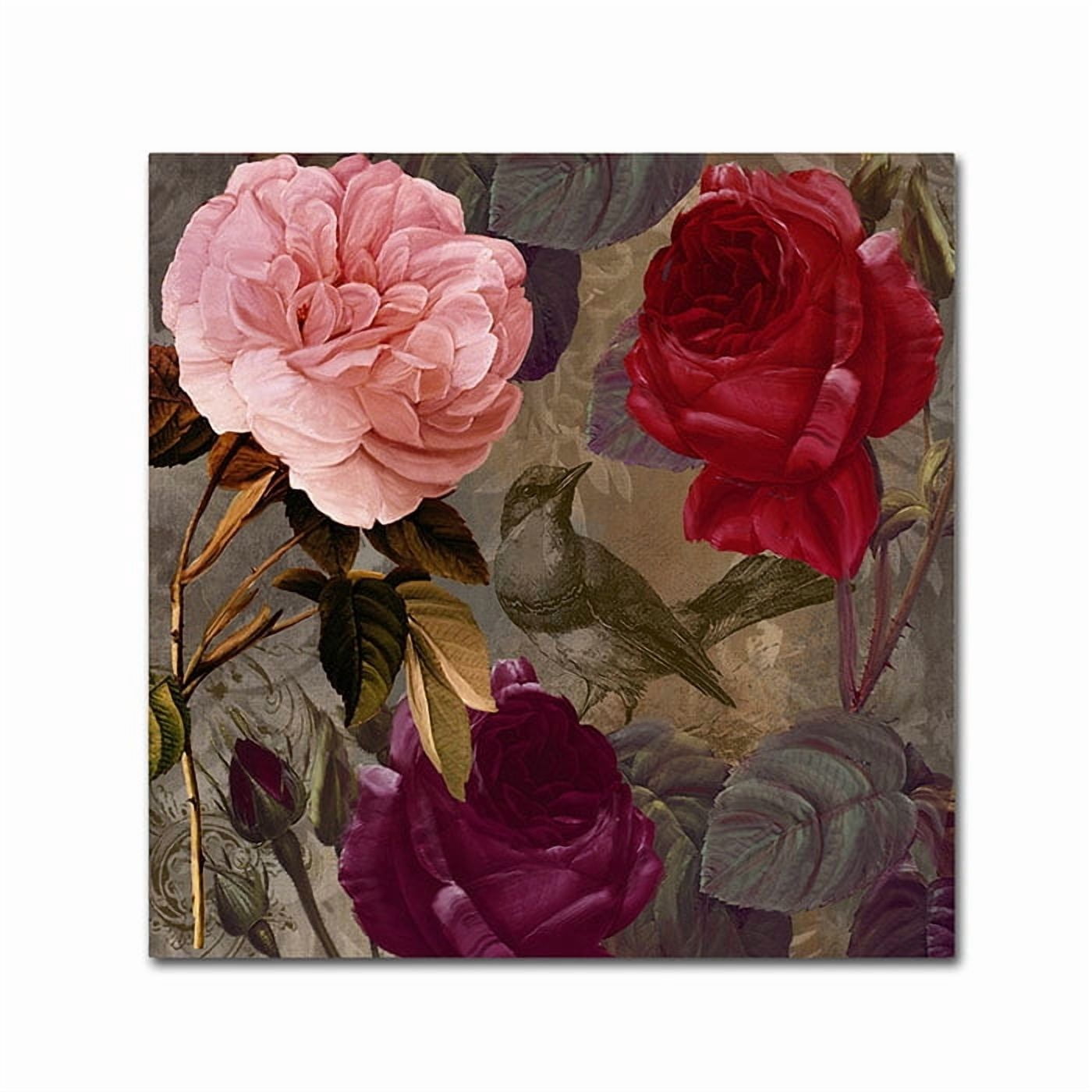 Trademark Fine Art "Birds and Roses" Canvas Art by Color Bakery