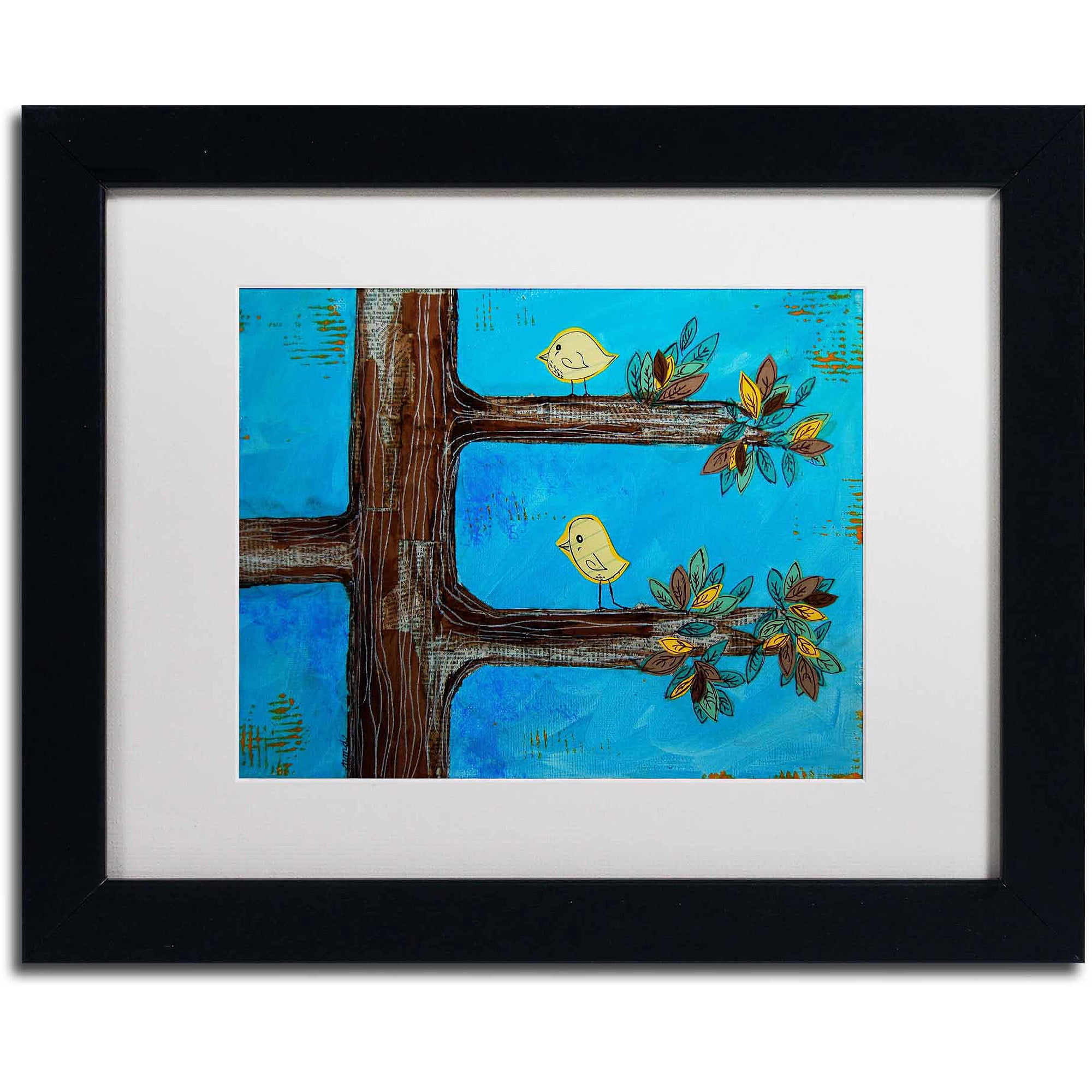 Trademark Fine Art "Birds in a Tree Mixed Media" Canvas Art by Nicole Dietz, White Matte/Black Frame