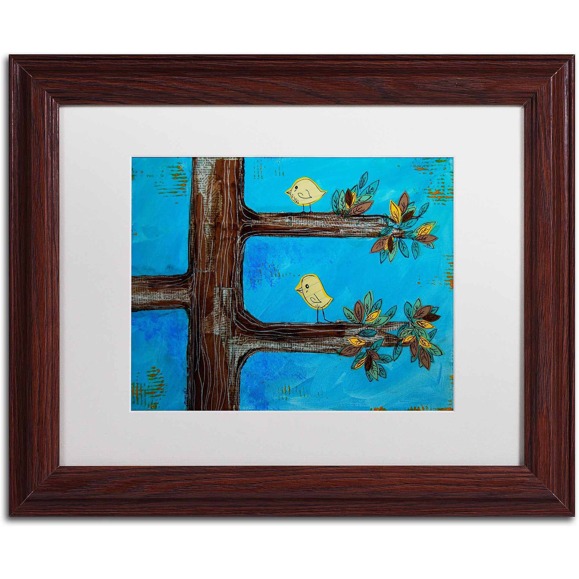 Trademark Fine Art "Birds in a Tree Mixed Media" Canvas Art by Nicole Dietz, White Matte/Wood Frame