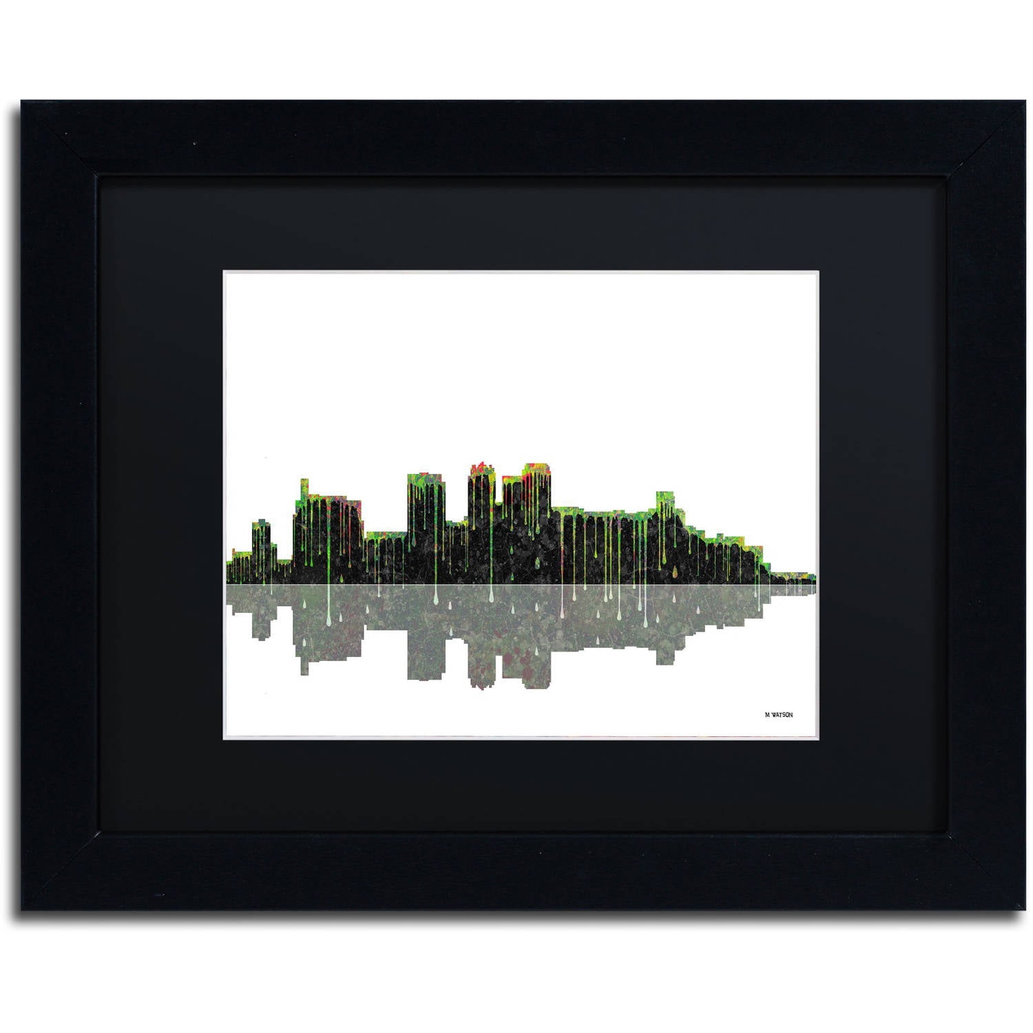 Trademark Fine Art "Birmingham Alabama Skyline II" Canvas Art by Marlene Watson Black Mat, Black Frame