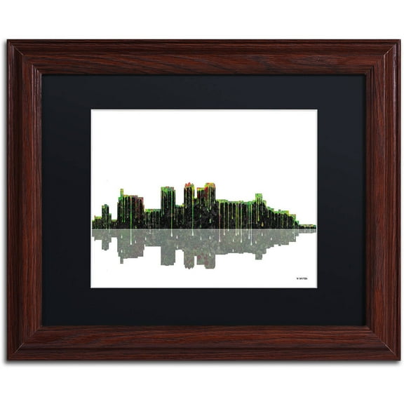 Trademark Fine Art "Birmingham Alabama Skyline II" Canvas Art by Marlene Watson Black Mat, Wood Frame