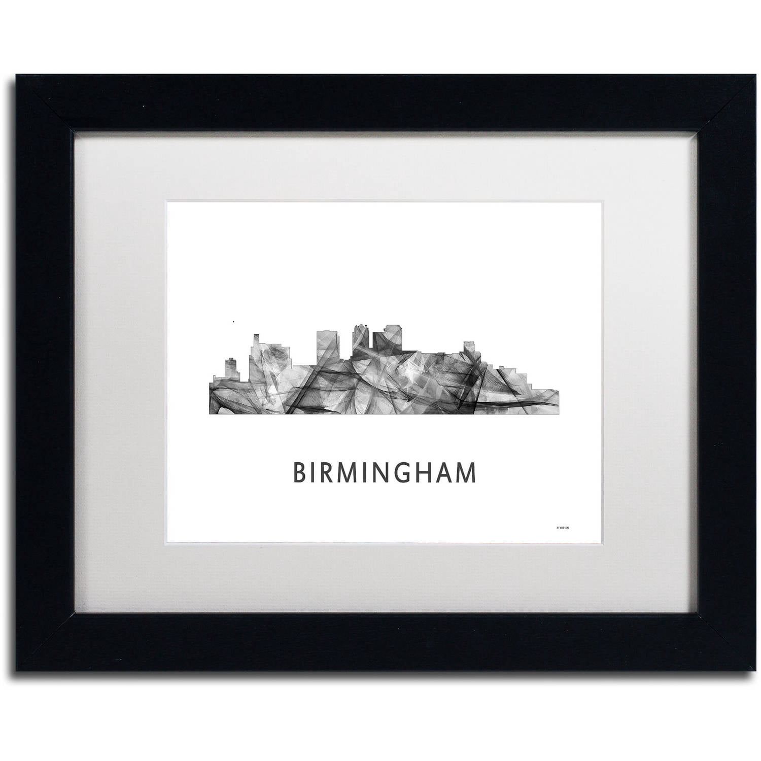 Trademark Fine Art 'Birmingham Alabama Skyline WB-BW' Canvas Art by Marlene Watson, White Matte, Black Frame
