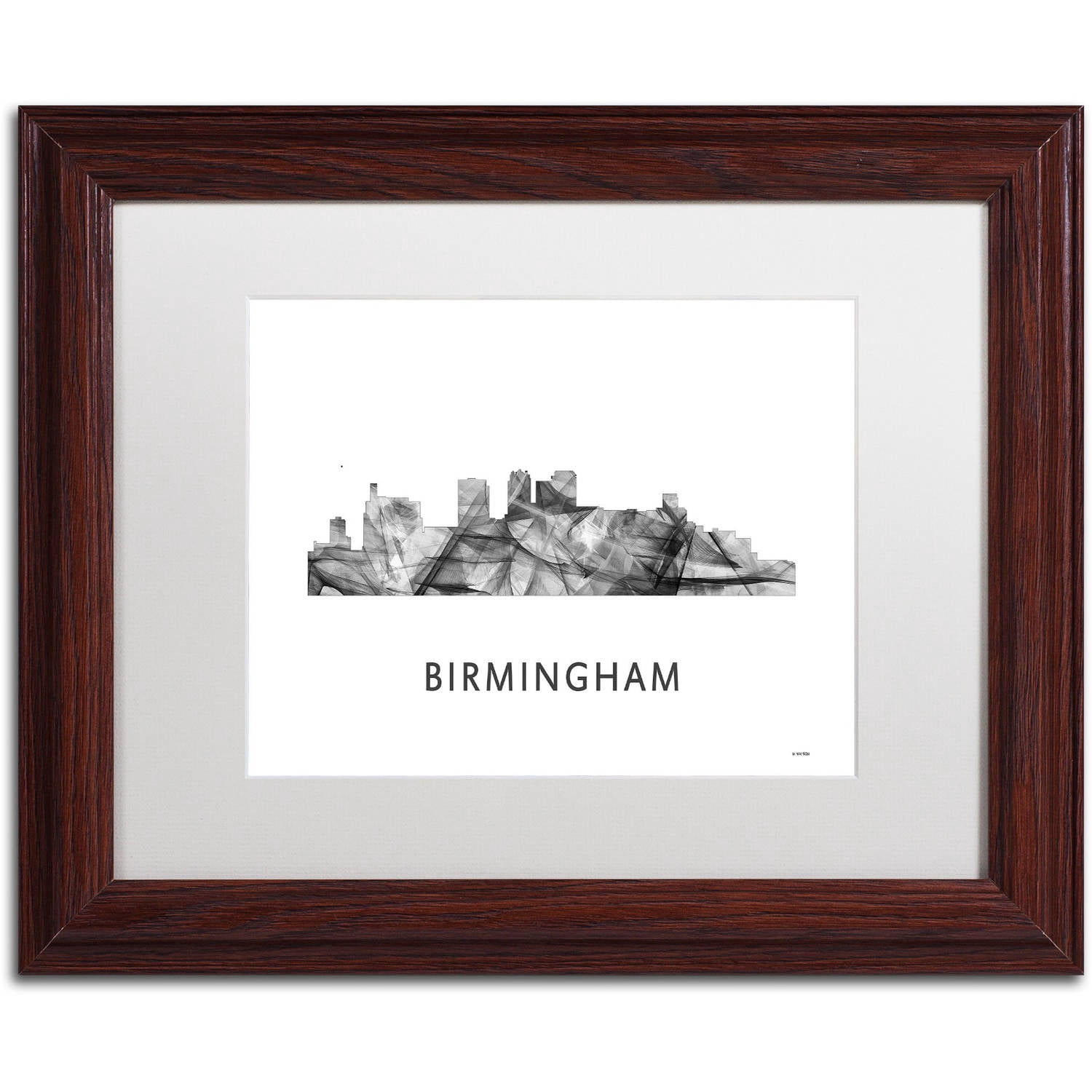 Trademark Fine Art 'Birmingham Alabama Skyline WB-BW' Canvas Art by Marlene Watson, White Matte, Wood Frame