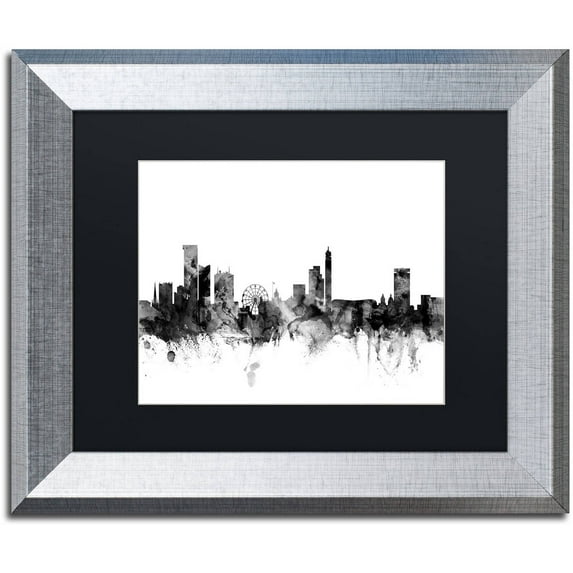 Trademark Fine Art "Birmingham England Skyline B&W" Canvas Art by Michael Tompsett, Black Matte, Silver Frame