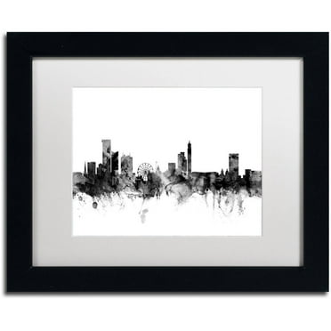 Trademark Fine Art "Birmingham England Skyline B&W" Canvas Art by Michael Tompsett, White Matte, Black Frame