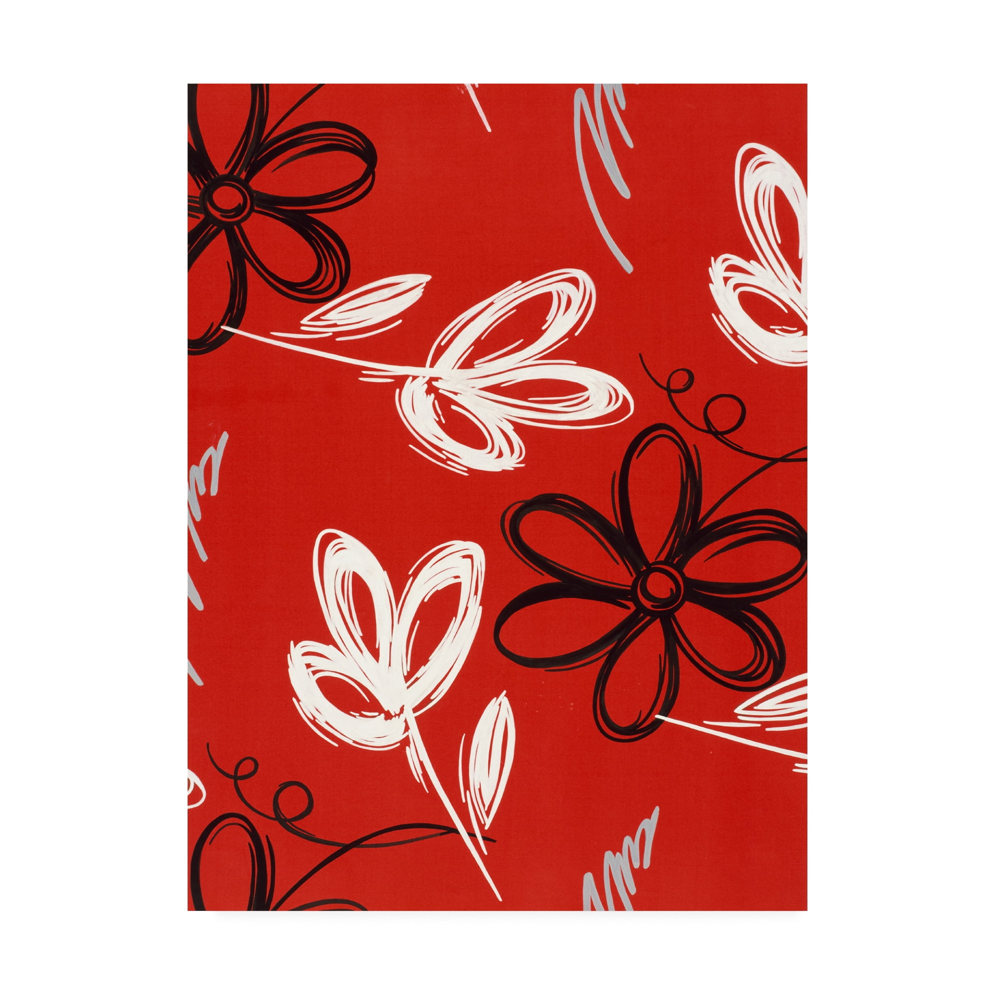 Trademark Fine Art 'Black And White Flowers On Red' Canvas Art by Pablo Esteban