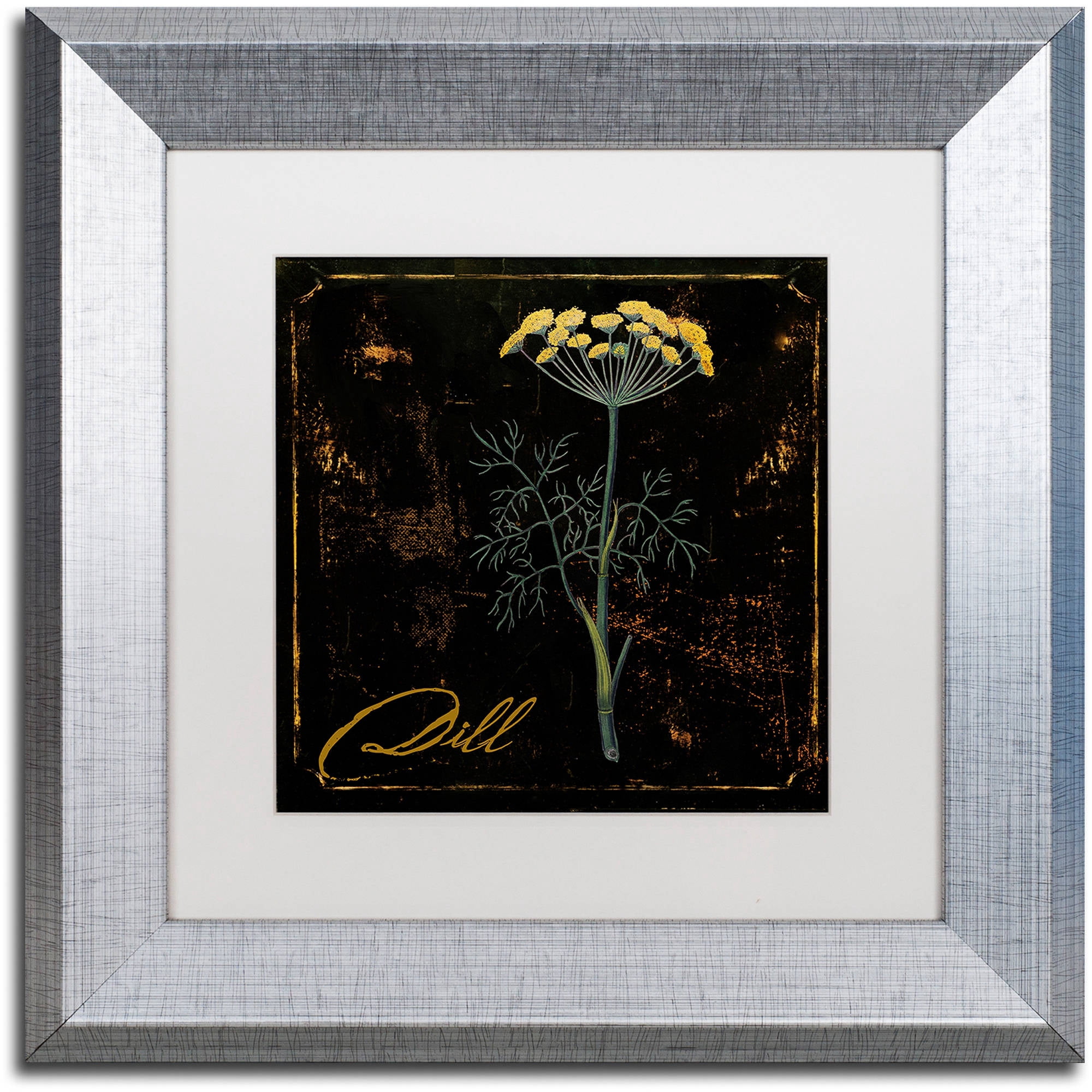 Trademark Fine Art "Black Gold Herbs I" Canvas Art by Color Bakery White Matte, Silver Frame