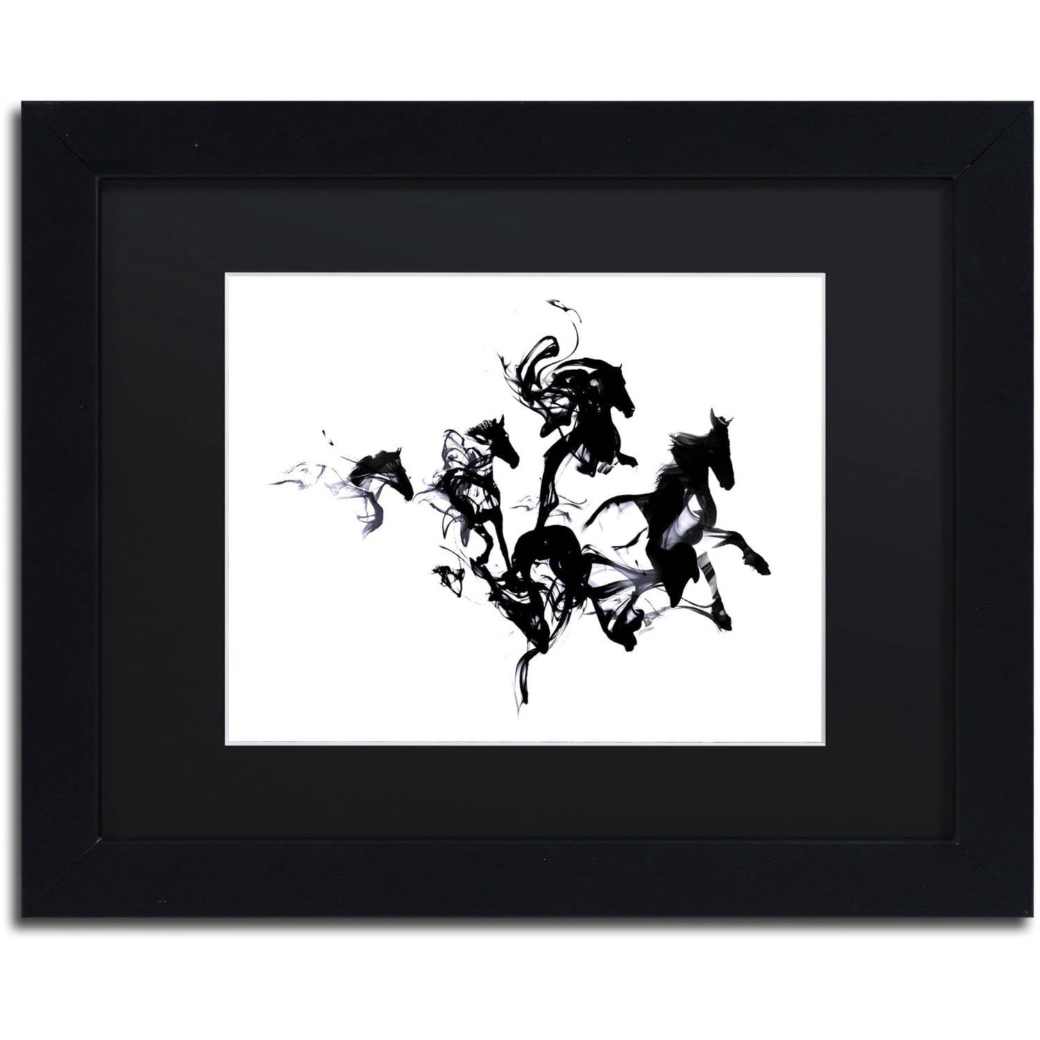Trademark Fine Art 'Black Horses' Canvas Art by Robert Farkas, Black Matte, Black Frame