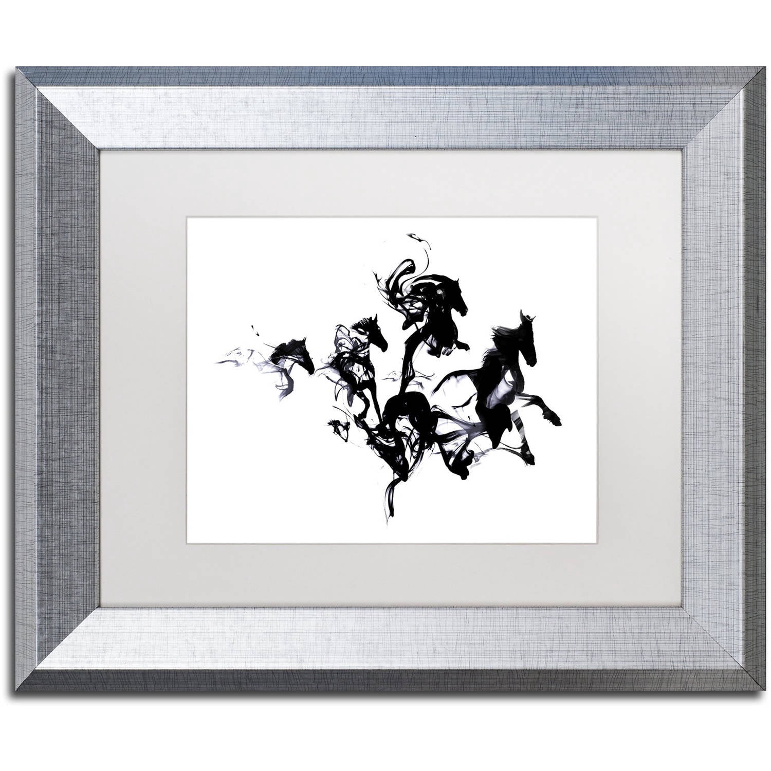 Trademark Fine Art 'Black Horses' Canvas Art by Robert Farkas, White Matte, Silver Frame