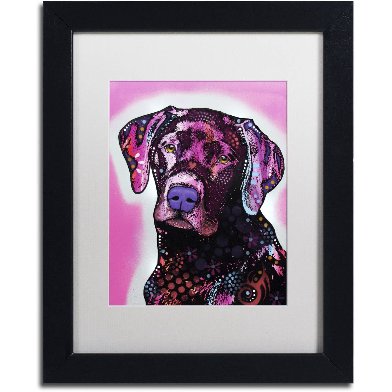 Trademark Fine Art "Black Lab" Canvas Art by Dean Russo, White Matte, Black Frame
