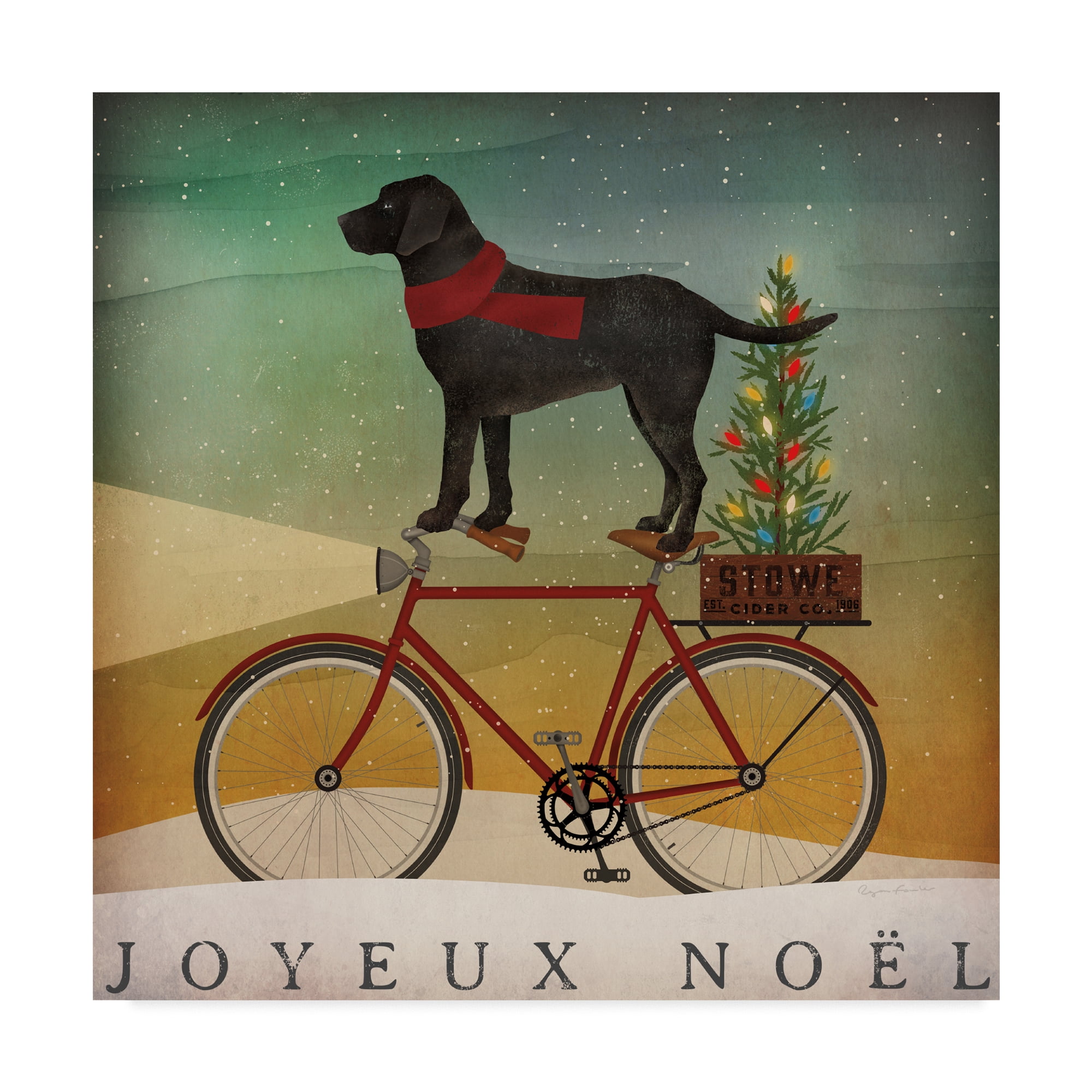 Trademark Fine Art 'Black Lab on Bike Christmas' Canvas Art by Ryan Fowler