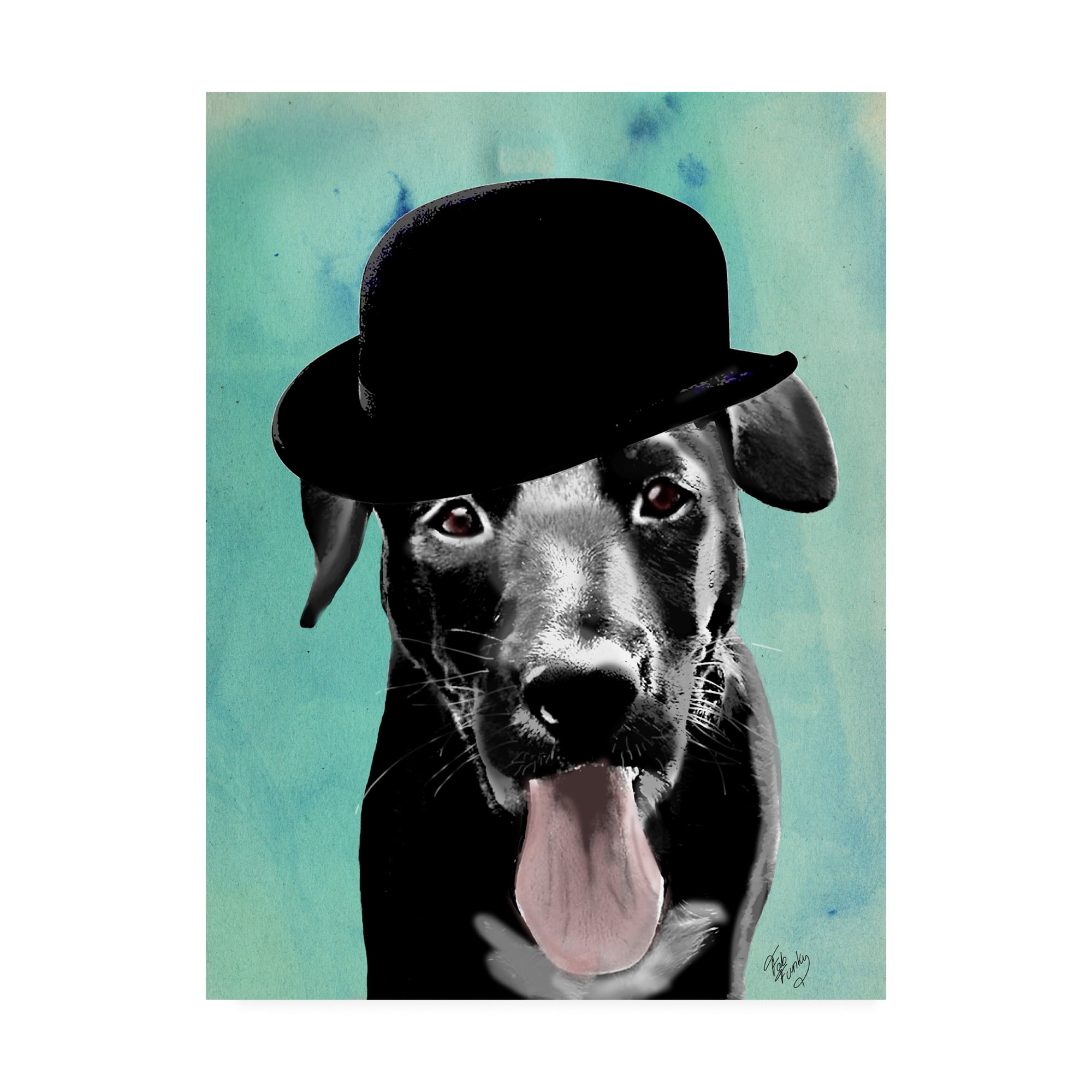 Trademark Fine Art 'Black Labrador In Bowler Hat' Canvas Art by Fab Funky