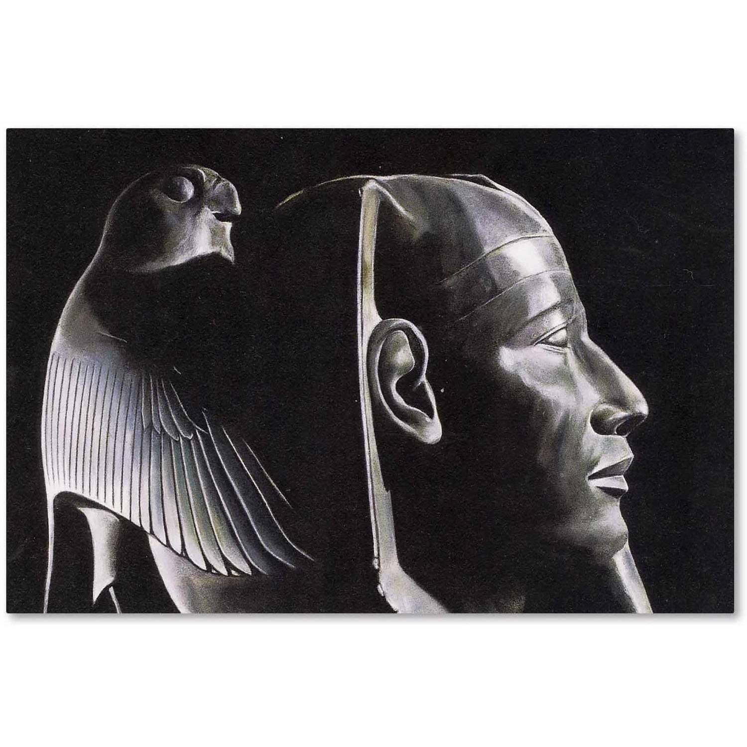 Black and White Pharaoh with Falcon Framed Canvas Art
