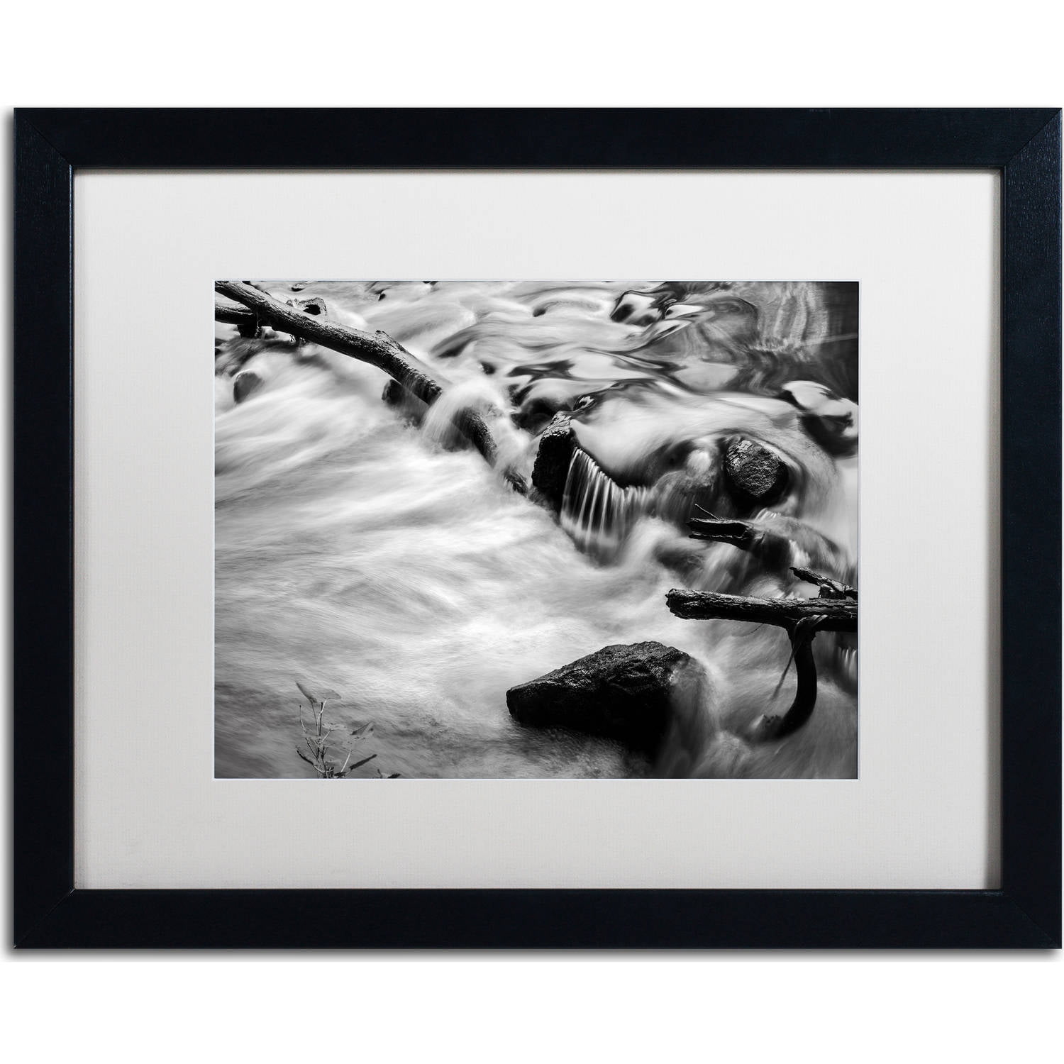 Black and White River Landscape Framed Canvas Print, 16 x 20