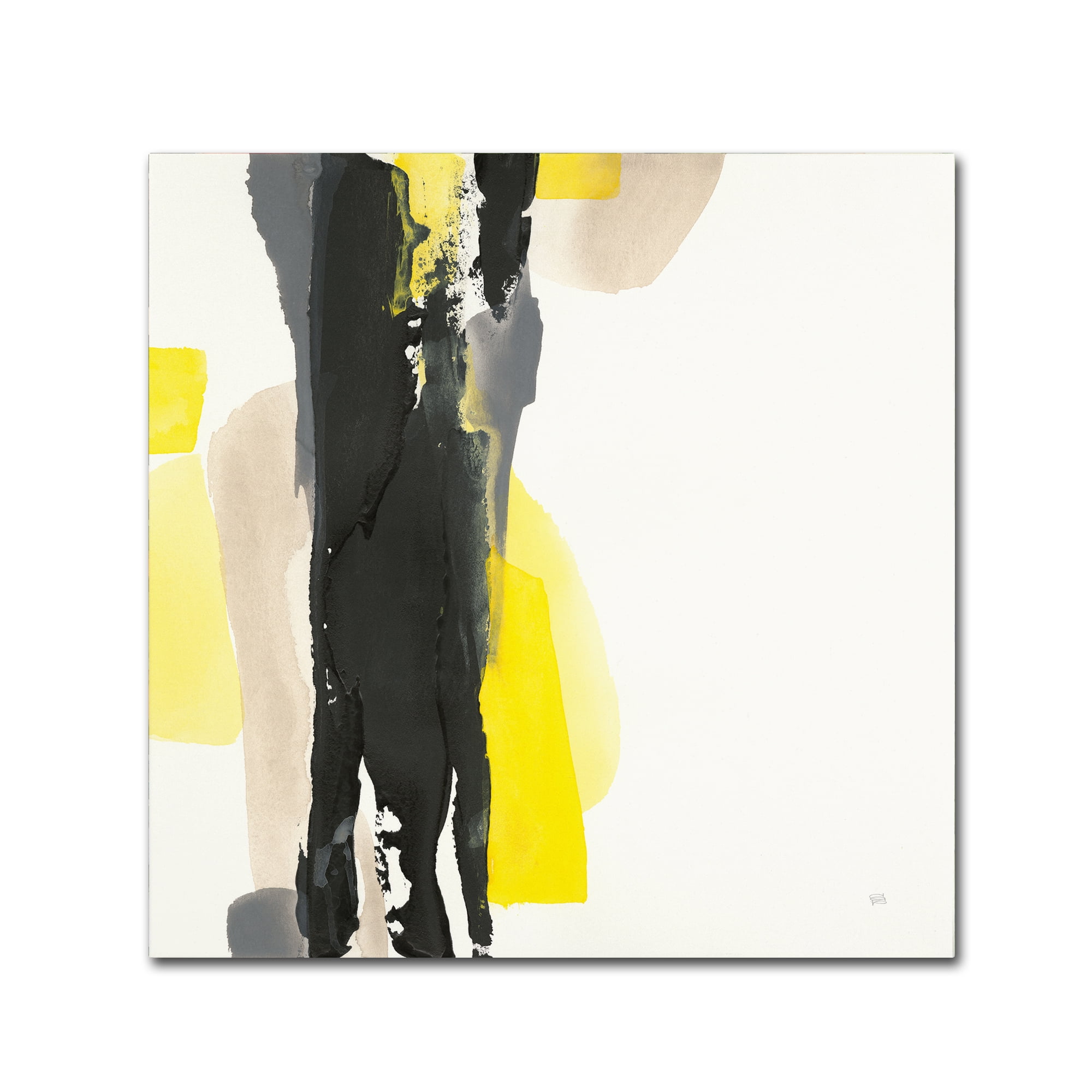 Bold Abstract Black and Yellow Canvas Art with Wood Frame