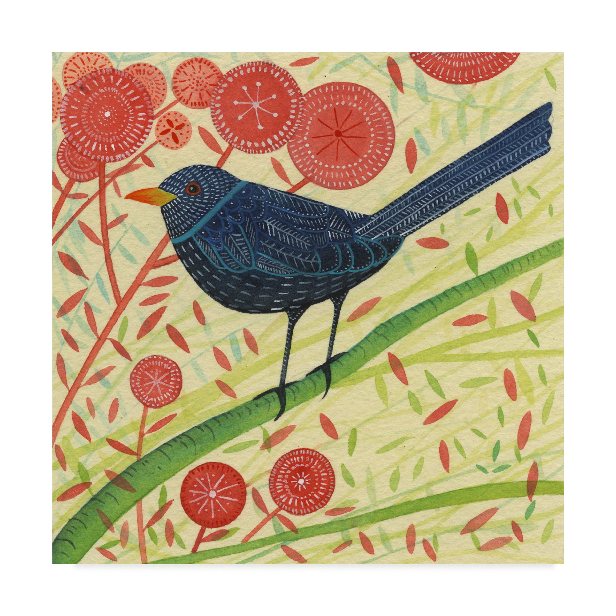 Trademark Fine Art 'Blackbird Red Floral' Canvas Art by Michelle Campbell