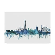 Trademark Fine Art 'Blackpool England Blue Teal Skyline' Canvas Art by Michael Tompsett
