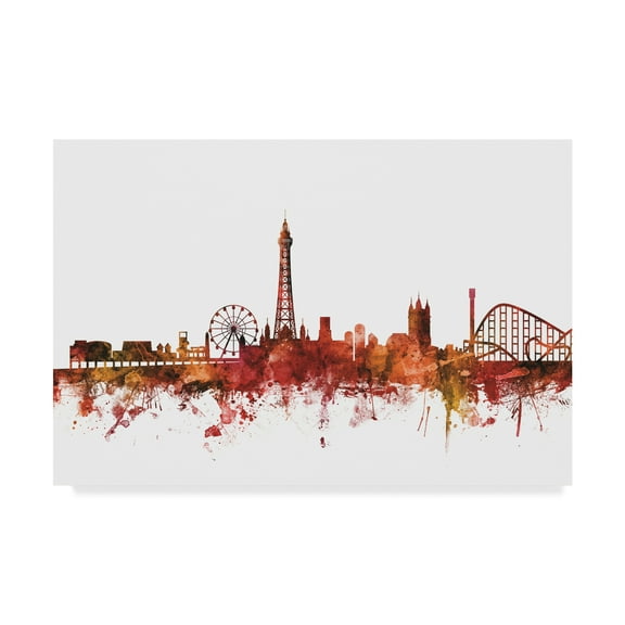 Trademark Fine Art 'Blackpool England Skyline Red' Canvas Art by Michael Tompsett