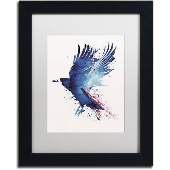 Trademark Fine Art 'Bloody Crow' Canvas Art by Robert Farkas, White Matte, Black Frame