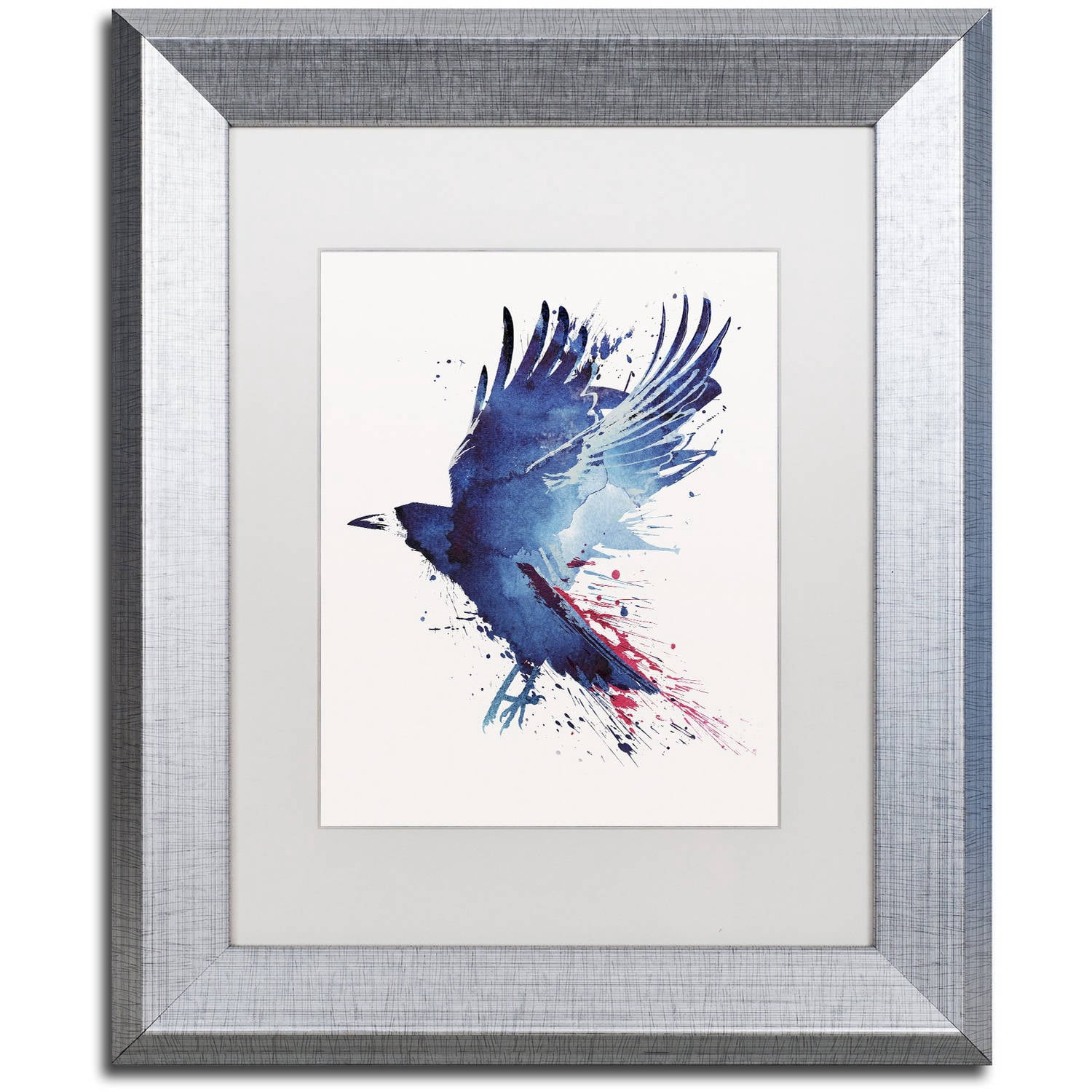 Trademark Fine Art 'Bloody Crow' Canvas Art by Robert Farkas, White Matte, Silver Frame
