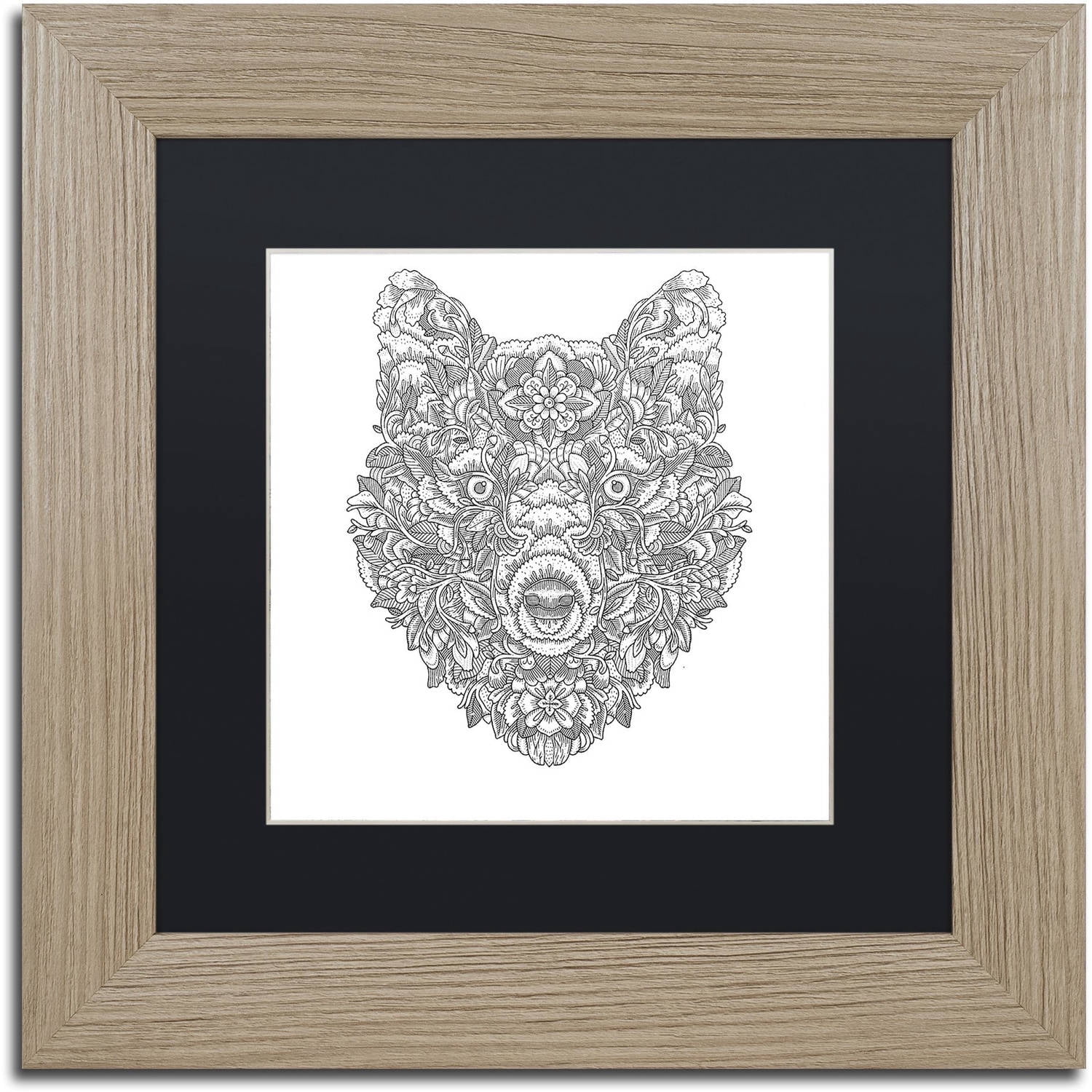 Trademark Fine Art 'Blooming Wolf' Canvas Art by Filippo Cardu Black Matte, Birch Frame