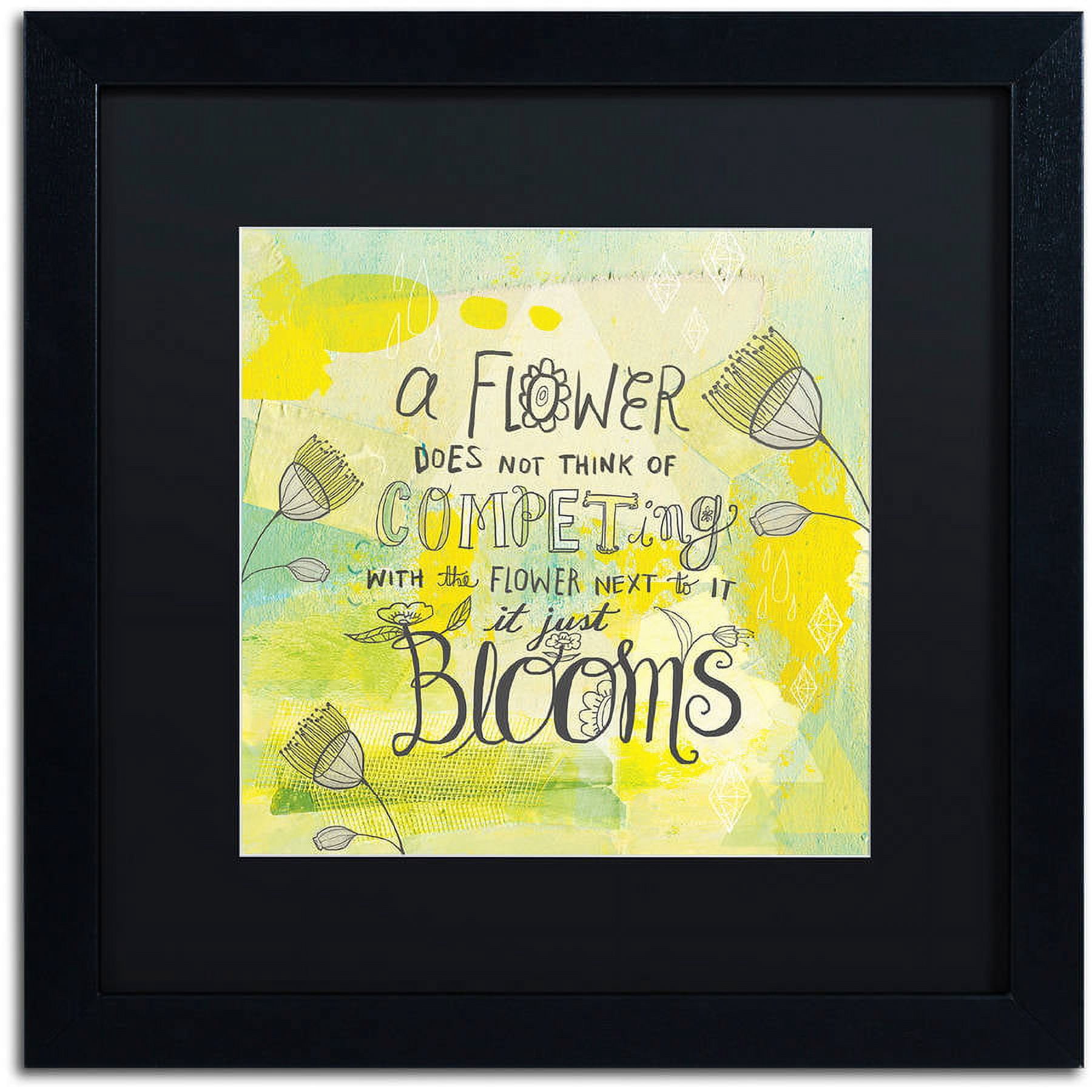 Trademark Fine Art "Blooms Quote" Canvas Art by Elizabeth Caldwell, Black Matte, Black Frame