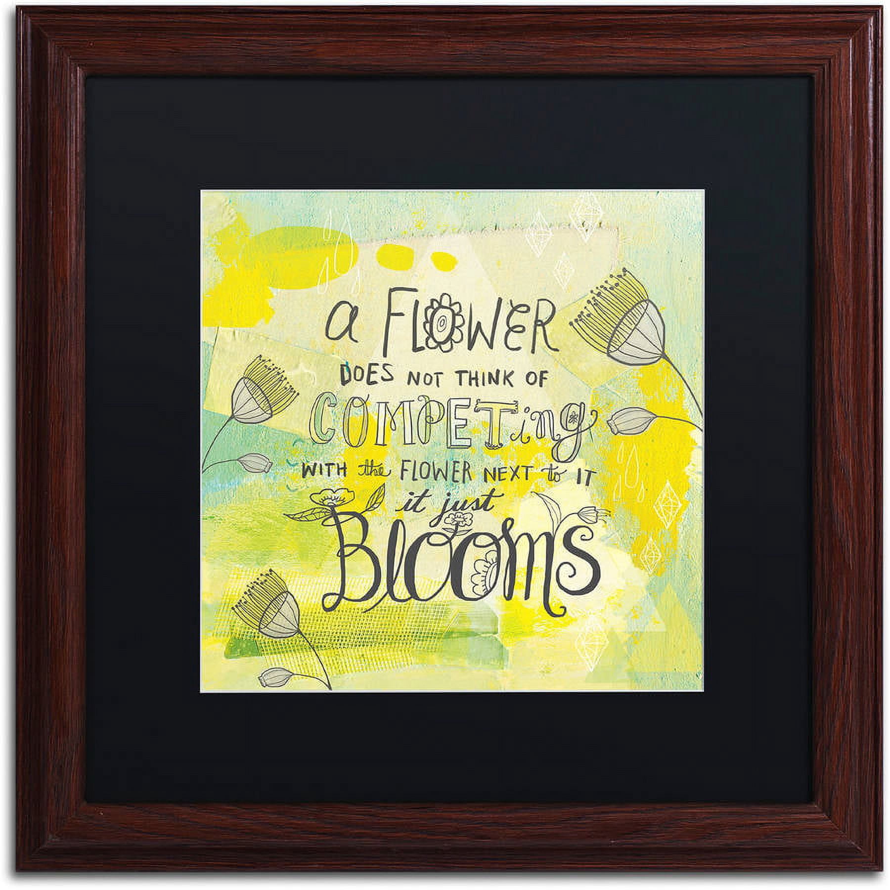 Trademark Fine Art "Blooms Quote" Canvas Art by Elizabeth Caldwell, Black Matte, Wood Frame