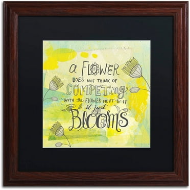 Trademark Fine Art "Blooms Quote" Canvas Art by Elizabeth Caldwell, Black Matte, Wood Frame
