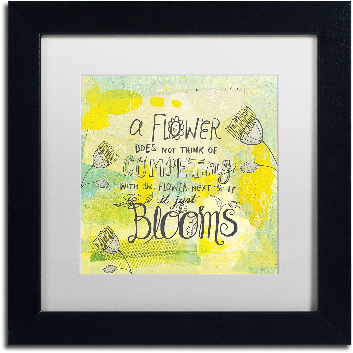 11 x 11 Black Framed Floral Motivational Canvas Print