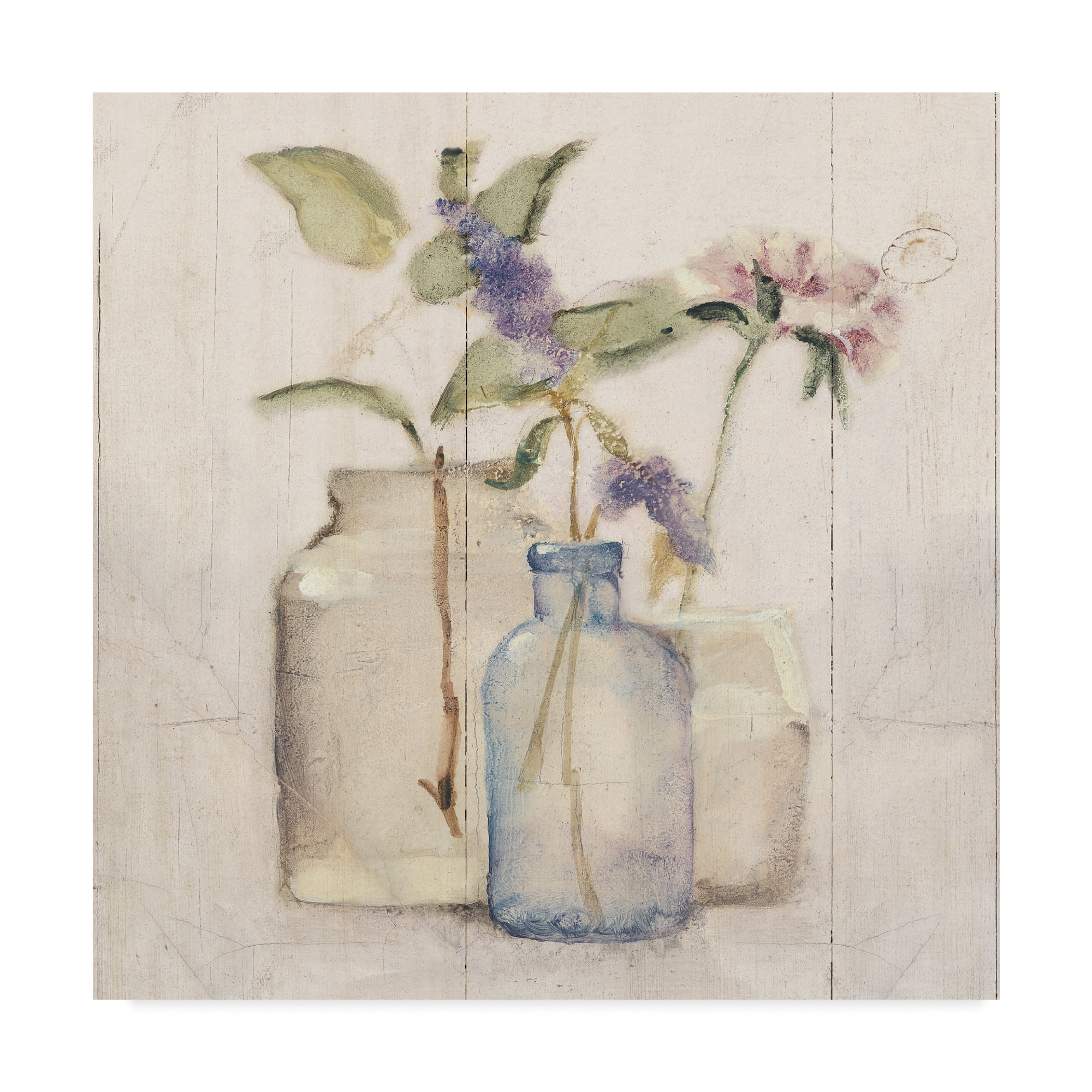 Blossoms on Birch I Canvas Art with Glass Jars