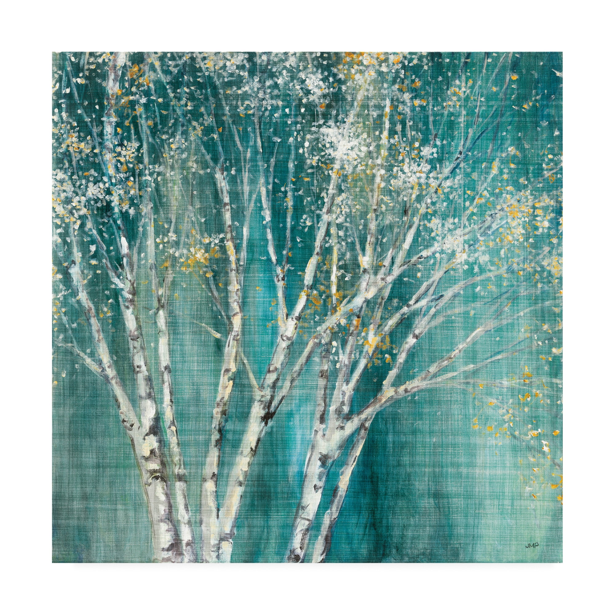 Blue Birch Trees on Teal Canvas Print, 14 x 14