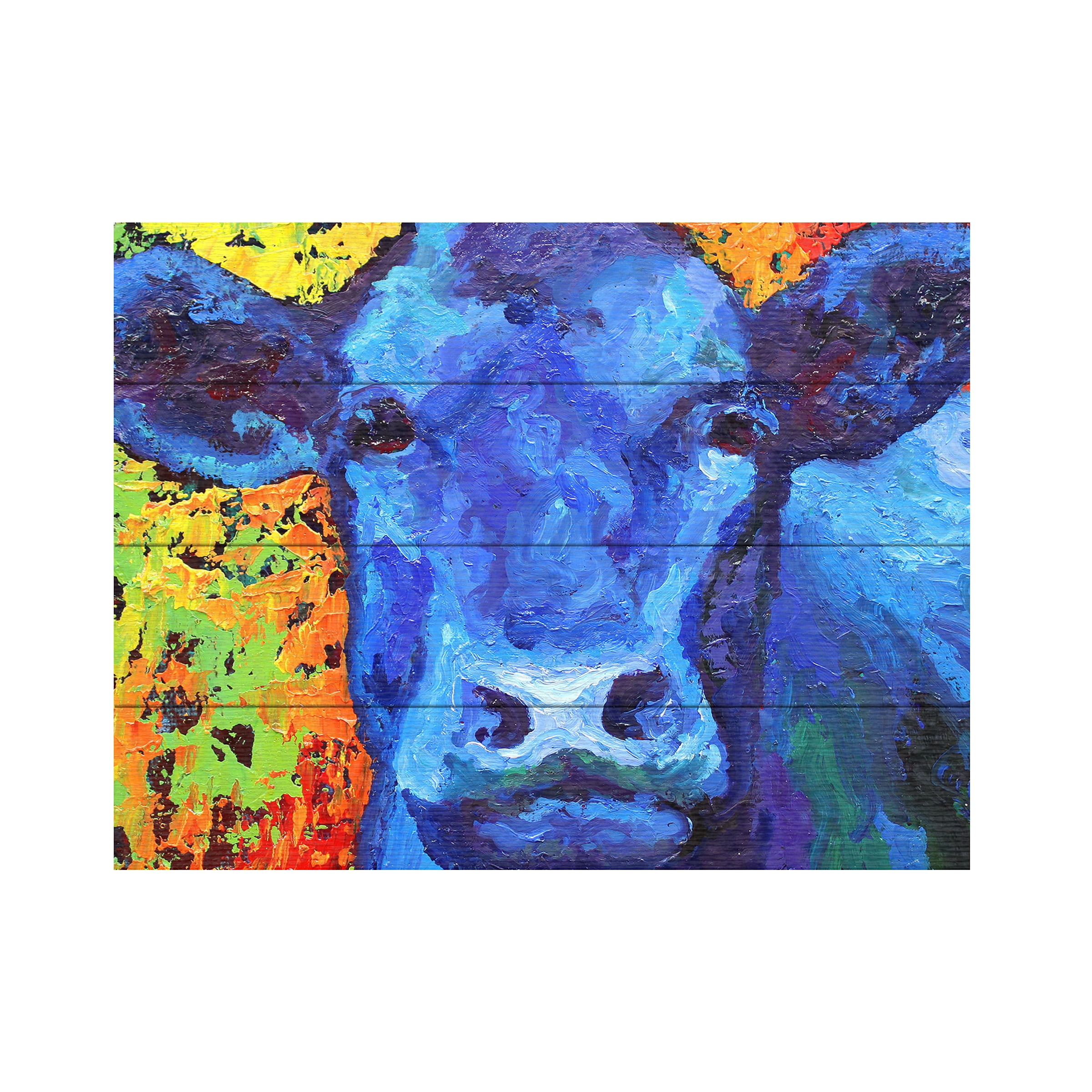 Marion Rose 'Blue Cow' Wood Slat Art