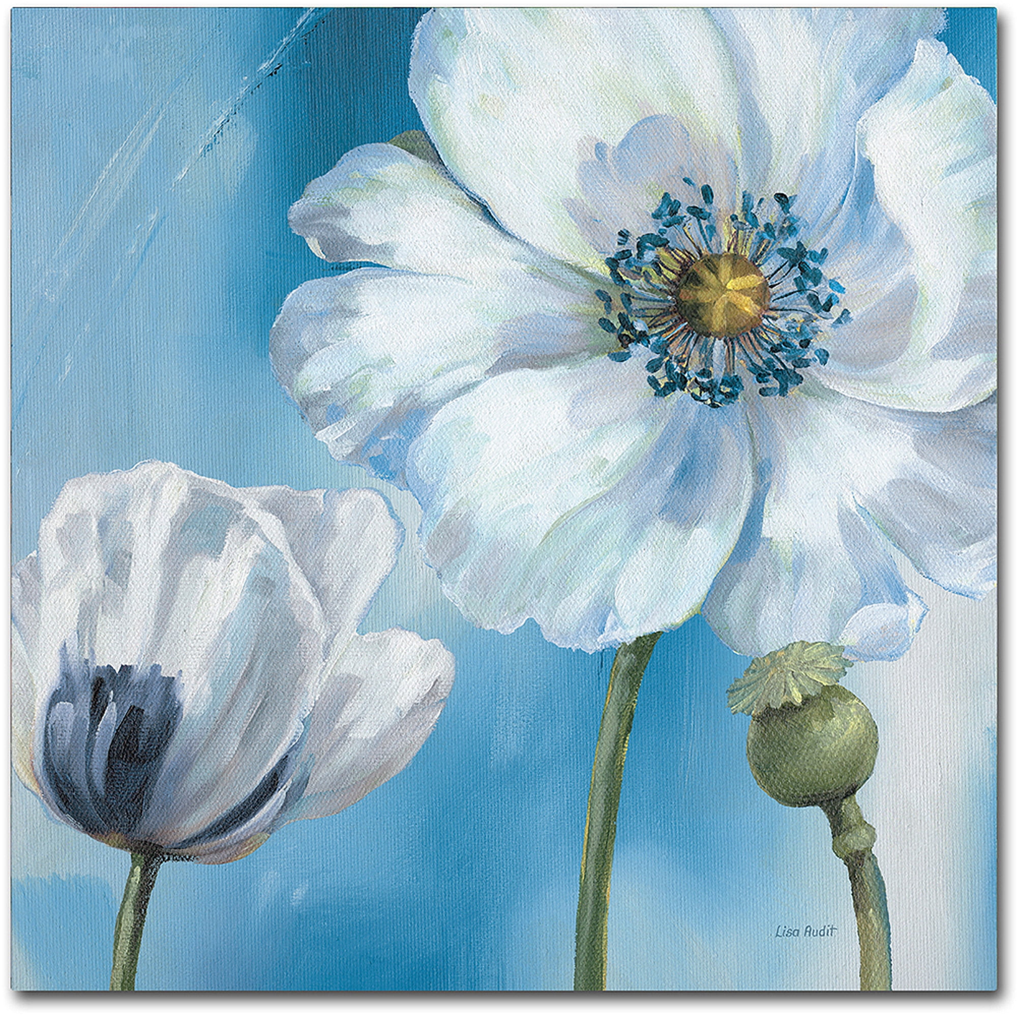 Blue and White Floral Canvas Art by Lisa Audit, 14 x 14