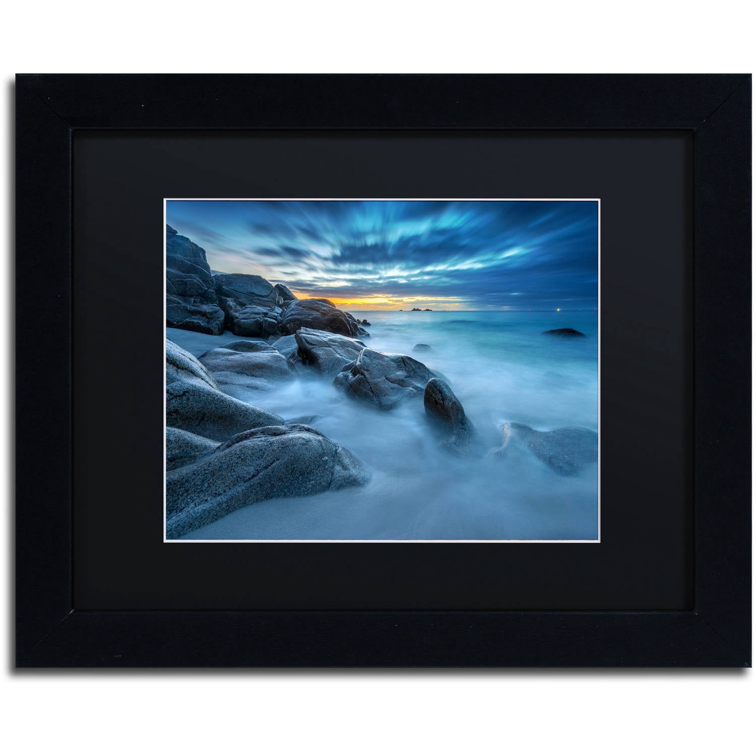 Trademark Fine Art "Blue Hour for a Blue Ocean" Canvas Art by Mathieu Rivrin, Black Matte, Black Frame