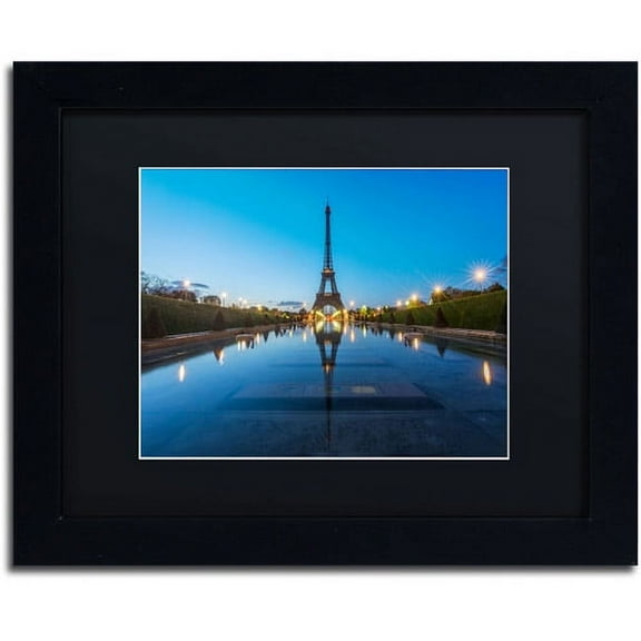 Trademark Fine Art "Blue Hour in Front of the Eiffel Tower" Canvas Art by Mathieu Rivrin, Black Matte, Black Frame