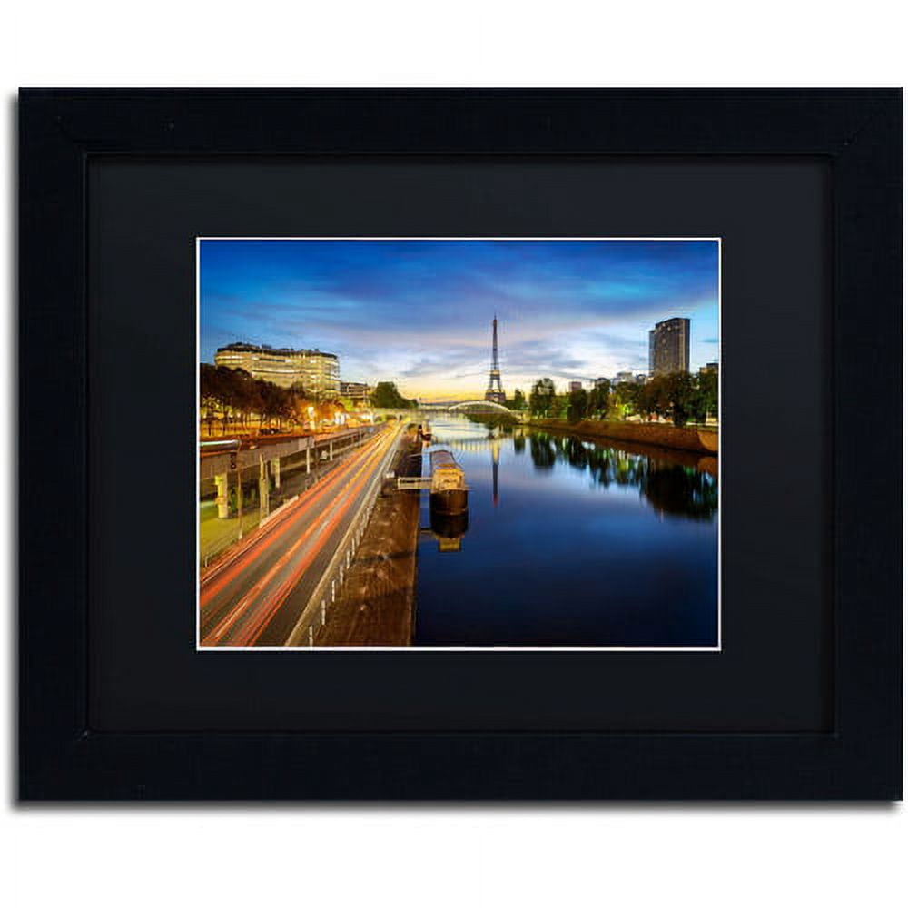Trademark Fine Art "Blue Hour in Paris" Canvas Art by Mathieu Rivrin, Black Mat, Black Frame