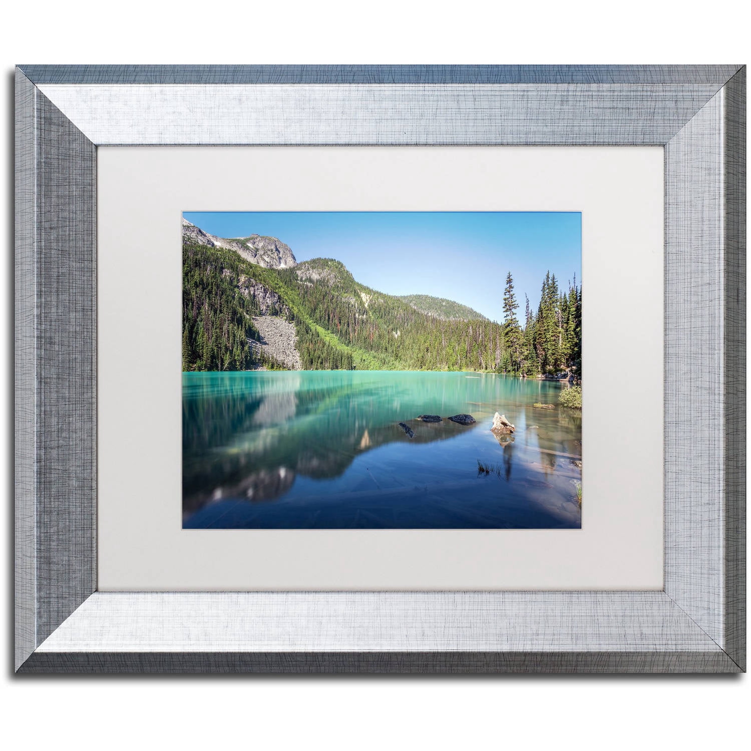 Trademark Fine Art 'Blue Joffre Lakes' Canvas Art by Pierre Leclerc, White Matte, Silver Frame