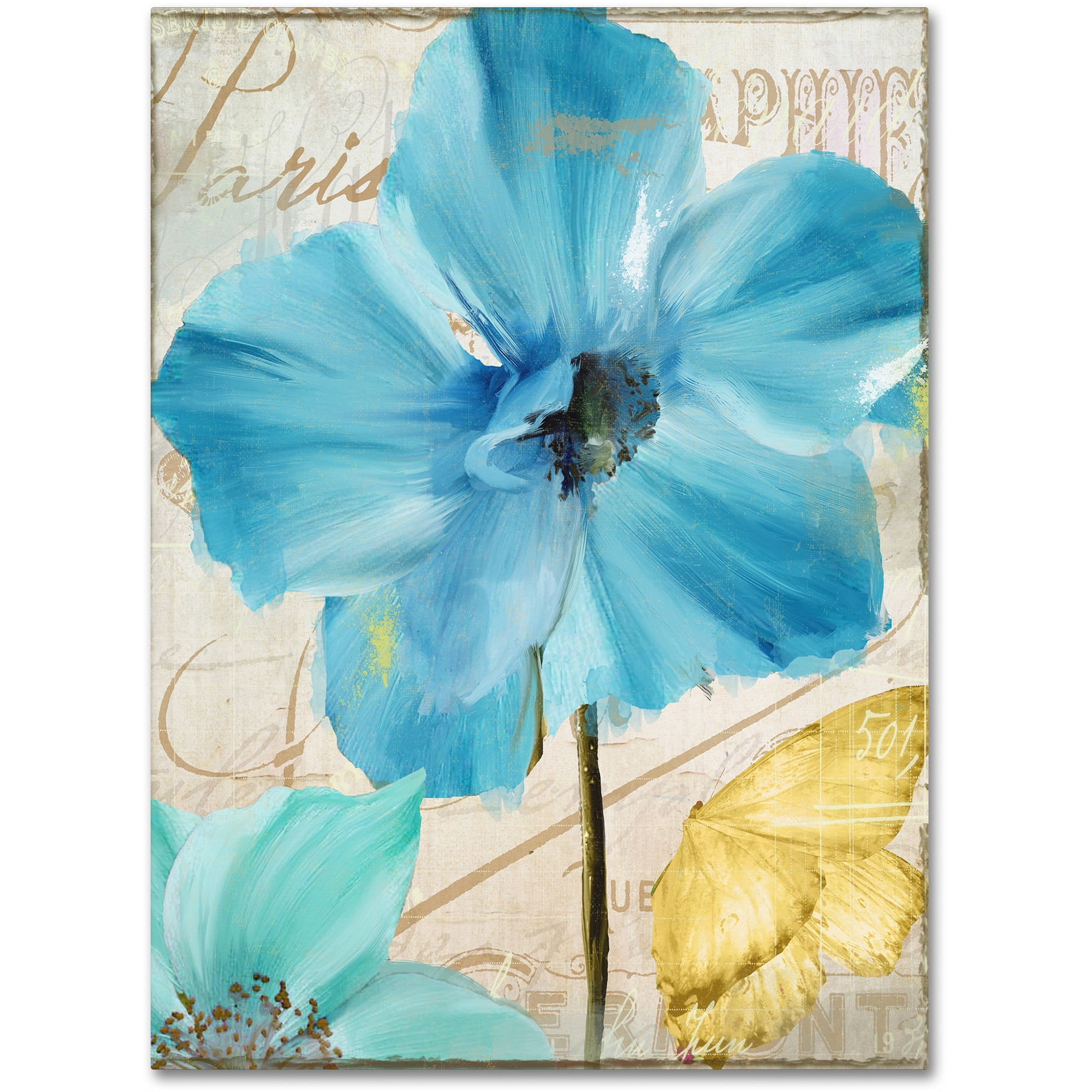 Blue and Yellow Floral Canvas Art with Butterfly
