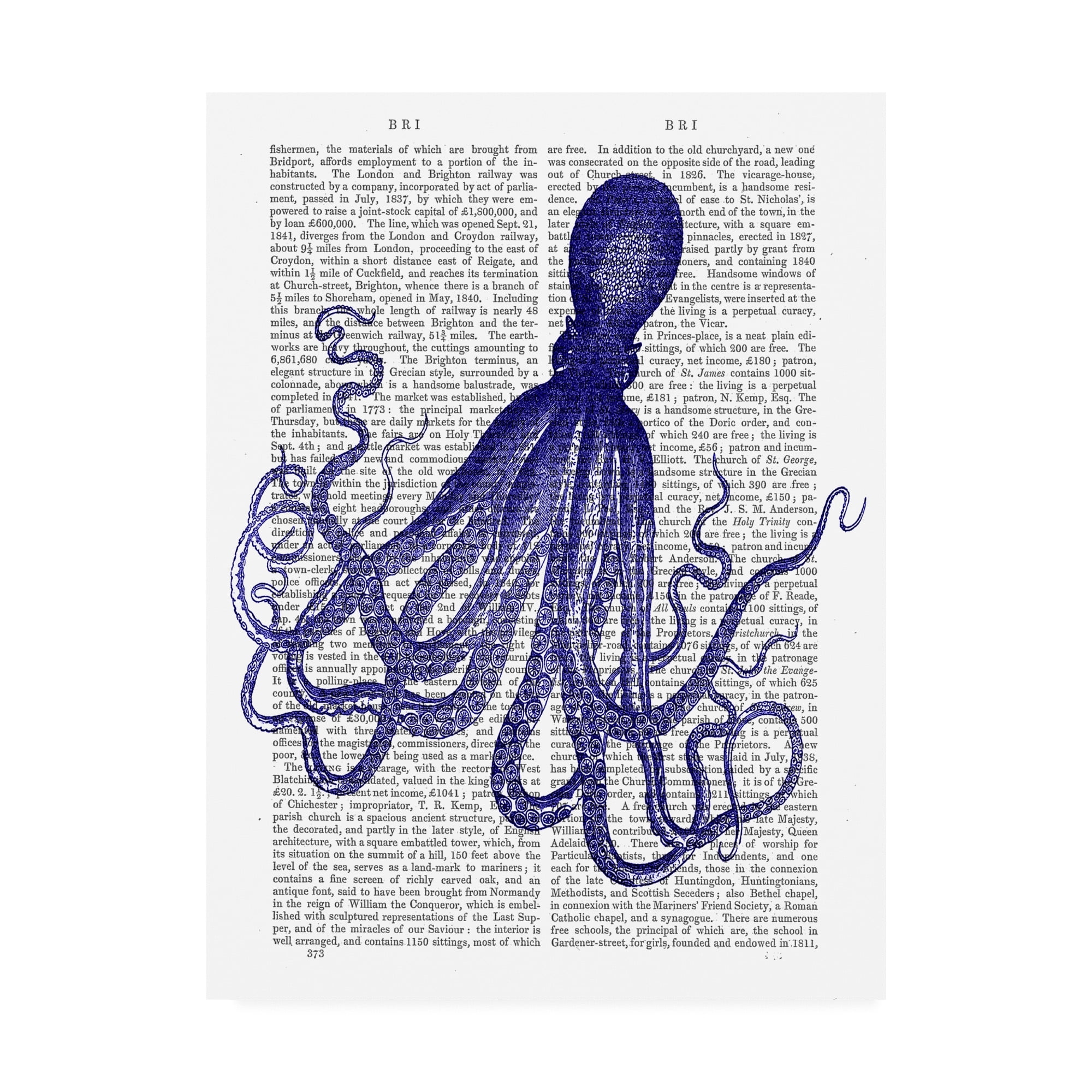 Blue Octopus Print on Canvas with Hidden Frame, 18 x 24