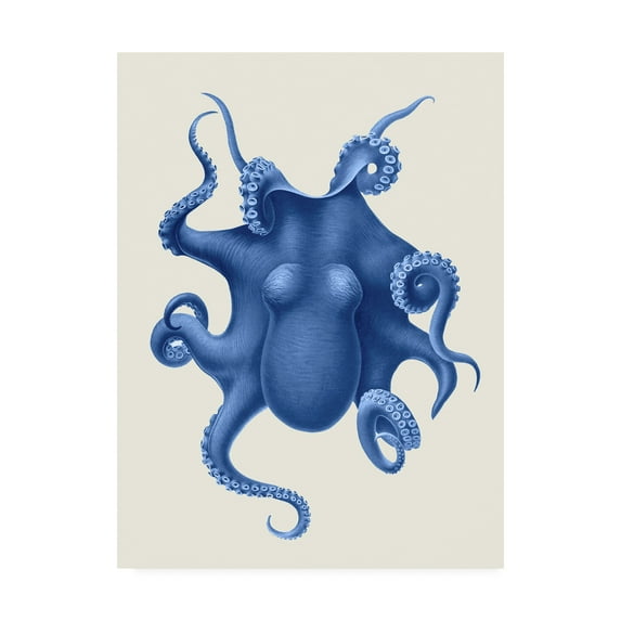 Trademark Fine Art 'Blue Octopus On Cream D' Canvas Art by Fab Funky