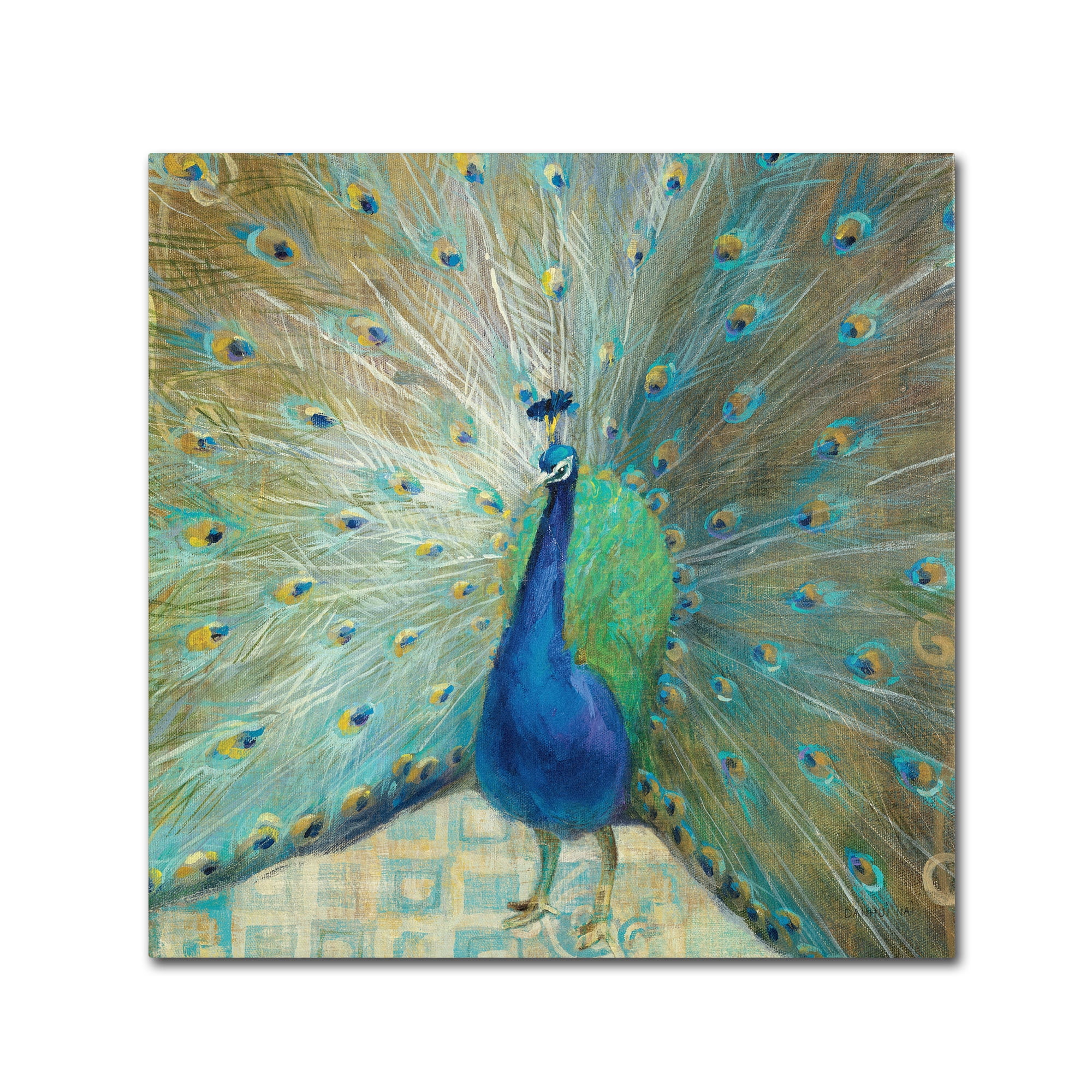 Trademark Fine Art 'Blue Peacock on Gold' Canvas Art by Danhui Nai