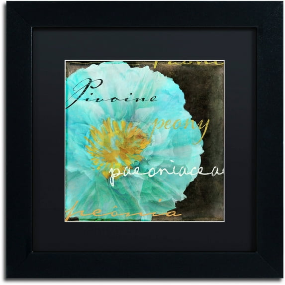 Trademark Fine Art "Blue Peony Dark" Canvas Art by Color Bakery Black Matte, Black Frame