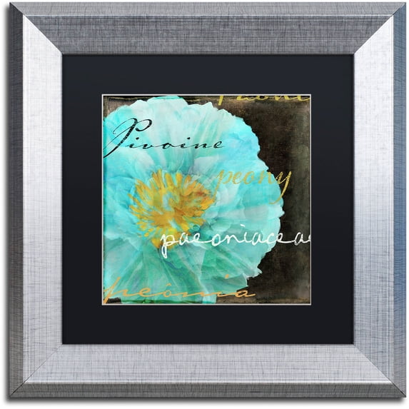 Trademark Fine Art "Blue Peony Dark" Canvas Art by Color Bakery Black Matte, Silver Frame