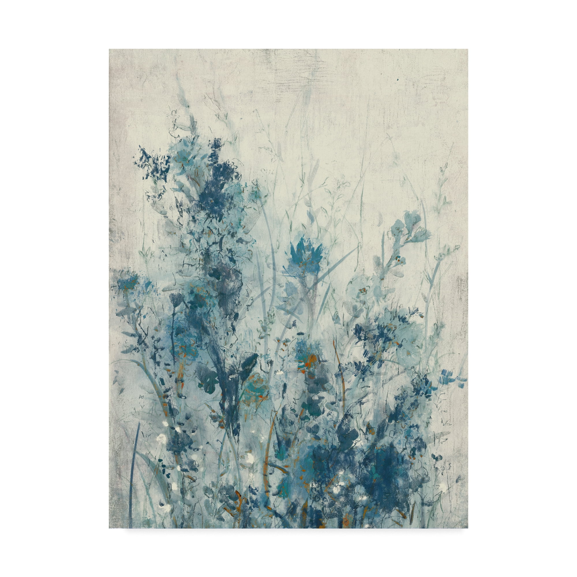 Blue and Gray Floral Canvas Art with Wooden Frame, 18 x 24 Inches