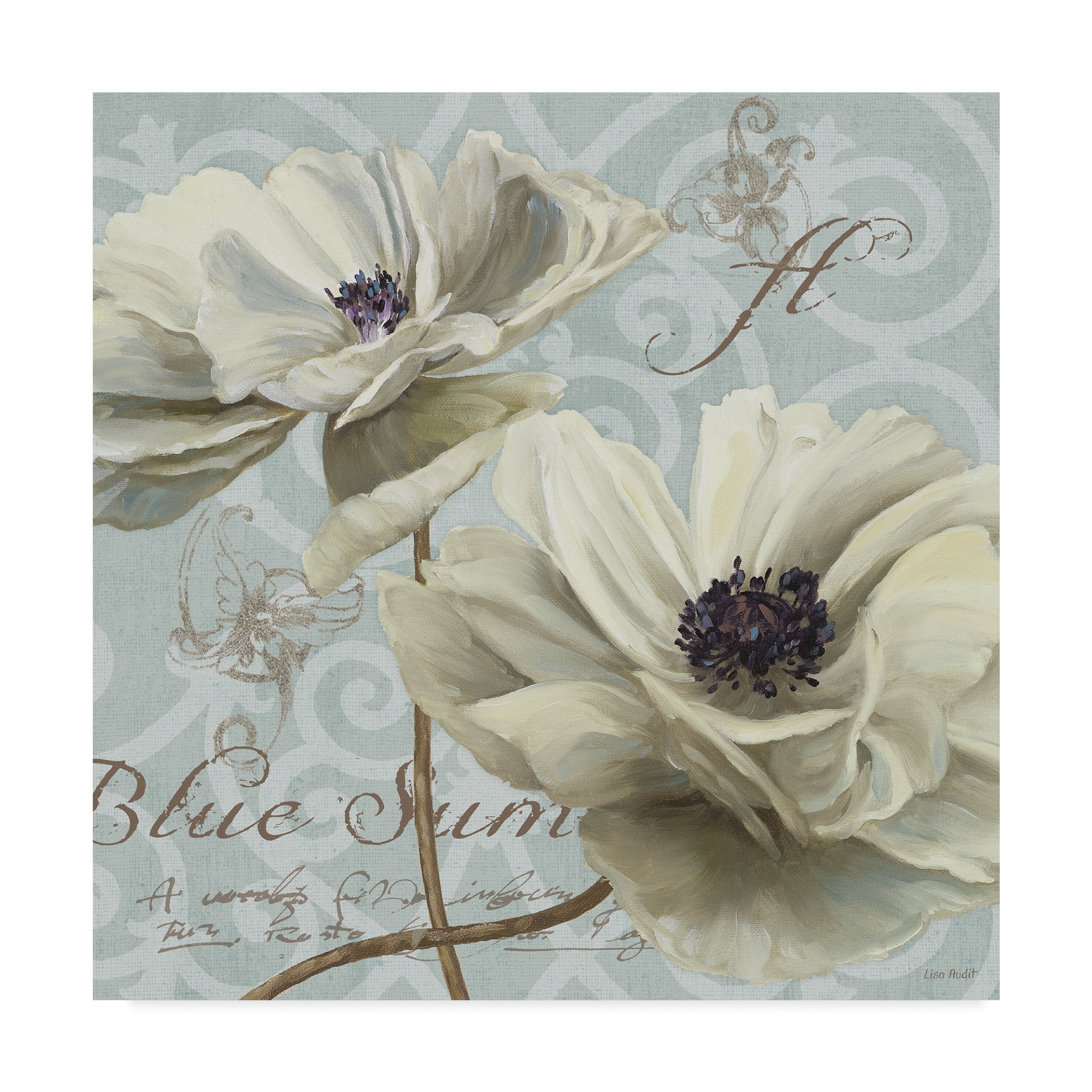 Blue and White Floral Canvas Art 14" x 14"