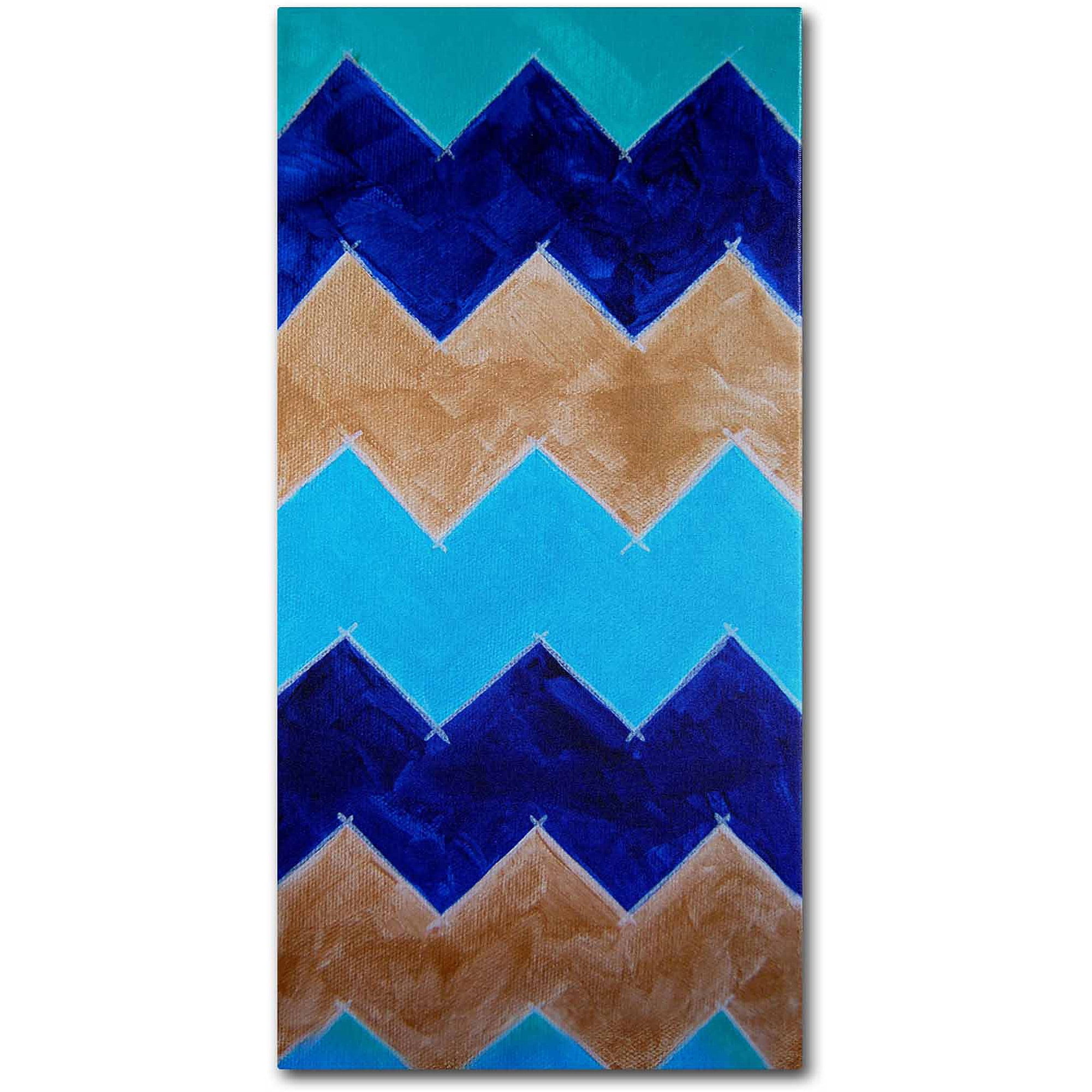 Blue and Gold Chevron Abstract Canvas Art with Wood Frame